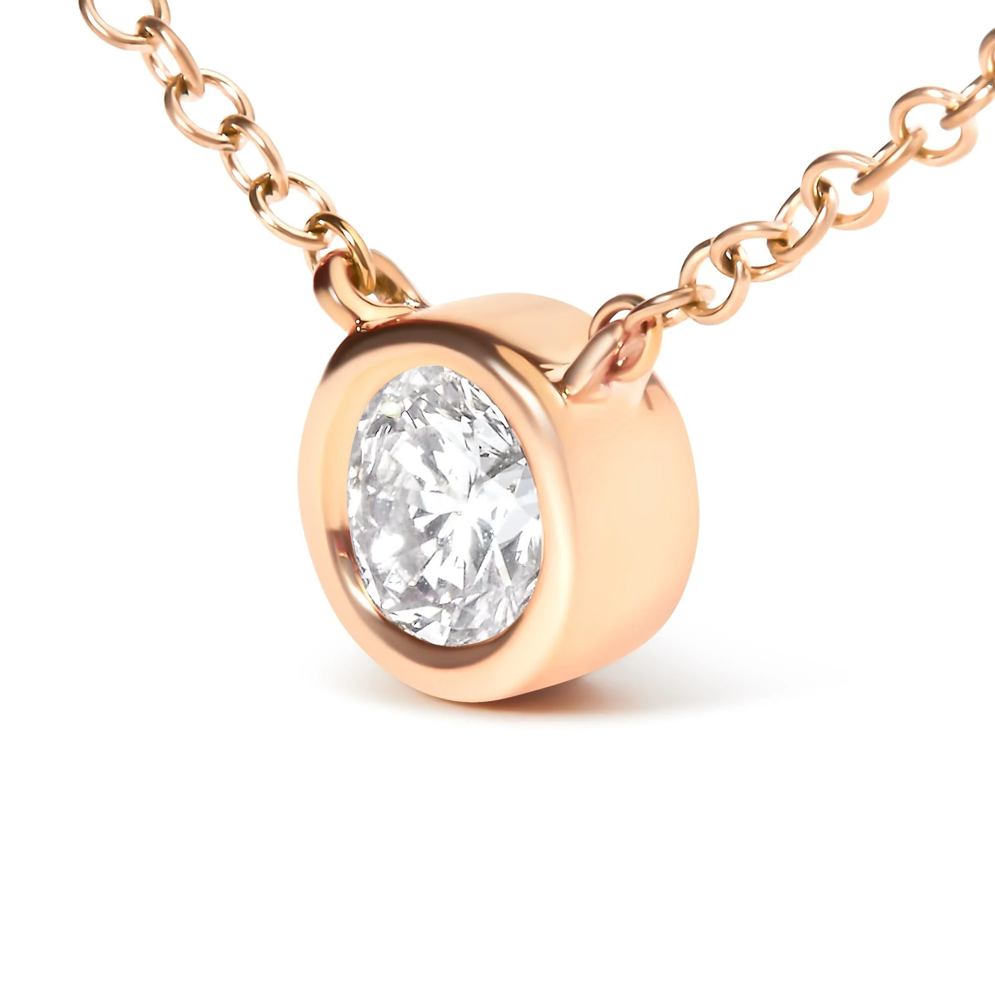 10K Rose Gold 1/2 Carat Round Brilliant-Cut Diamond Modern Bezel-Set Solitaire 16"-18" Pendant Necklace (H-I Color, SI2-I1 Clarity) - Image 4