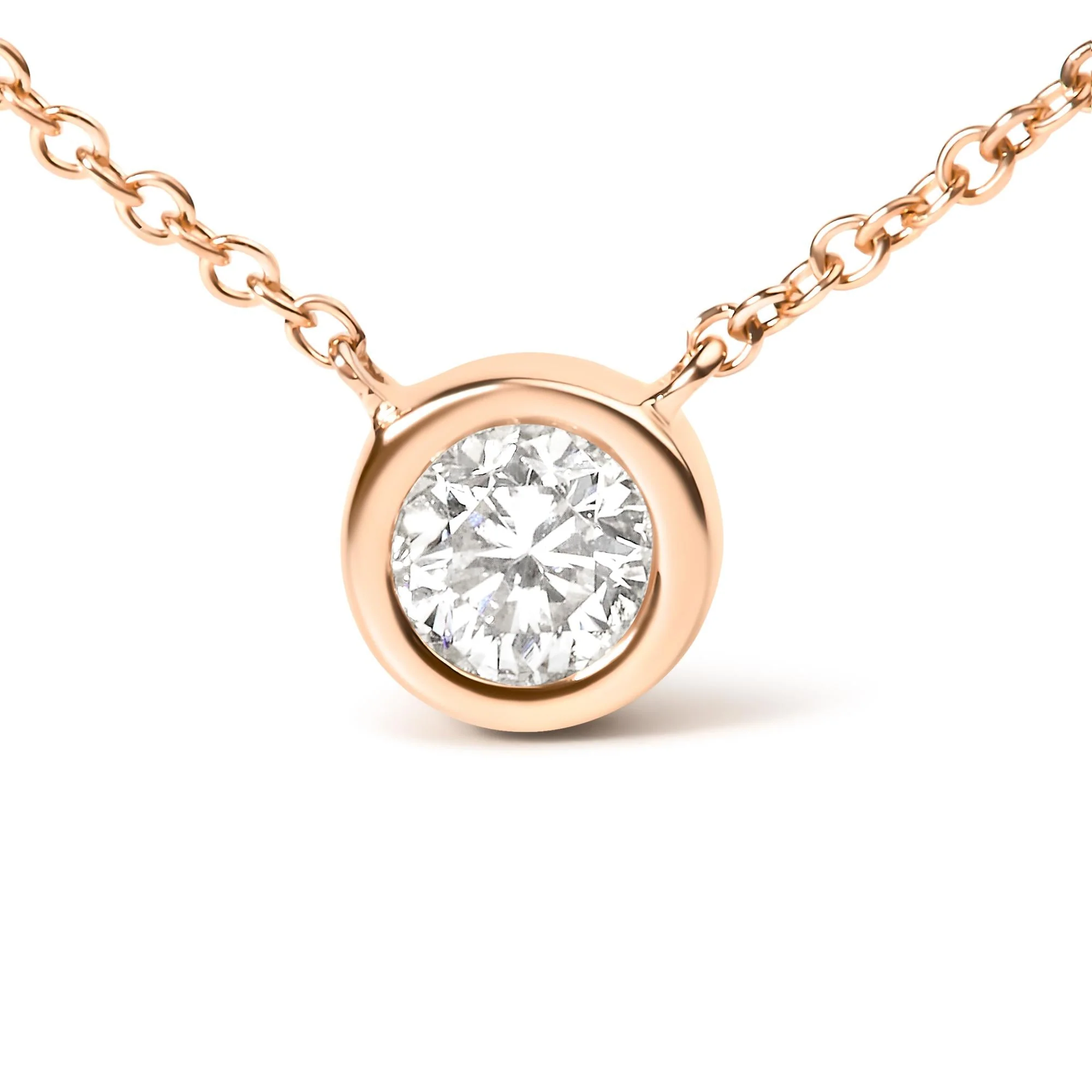 10K Rose Gold 1/5 Carat Round Brilliant-Cut Diamond Modern Bezel-Set Solitaire 16"-18" Pendant Necklace (H-I Color, SI2-I1 Clarity) - Image 2