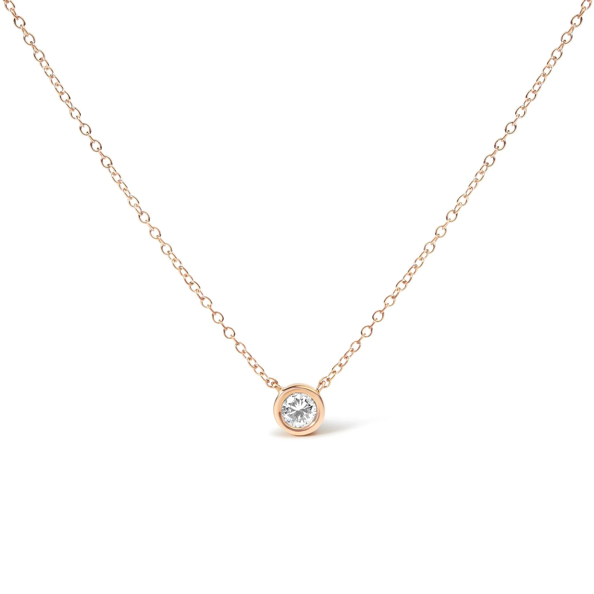10K Rose Gold 3/10 Carat Round Brilliant-Cut Diamond Modern Bezel-Set Solitaire 16"-18" Pendant Necklace (H-I Color, SI2-I1 Clarity)