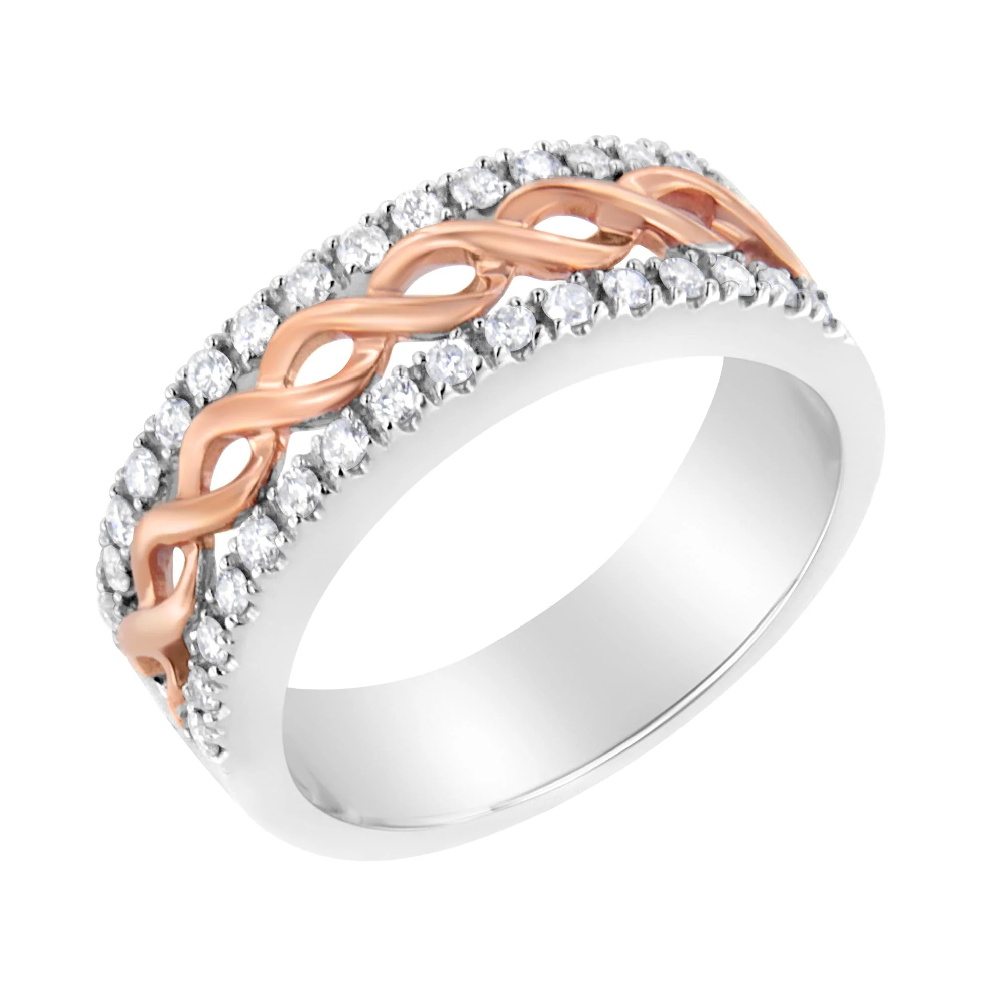 10K White and Rose Gold 1/3 Cttw Diamond Split Shank and Infinity Ribbon Band Ring (I-J Color, I1-I2 Clarity) - Image 4