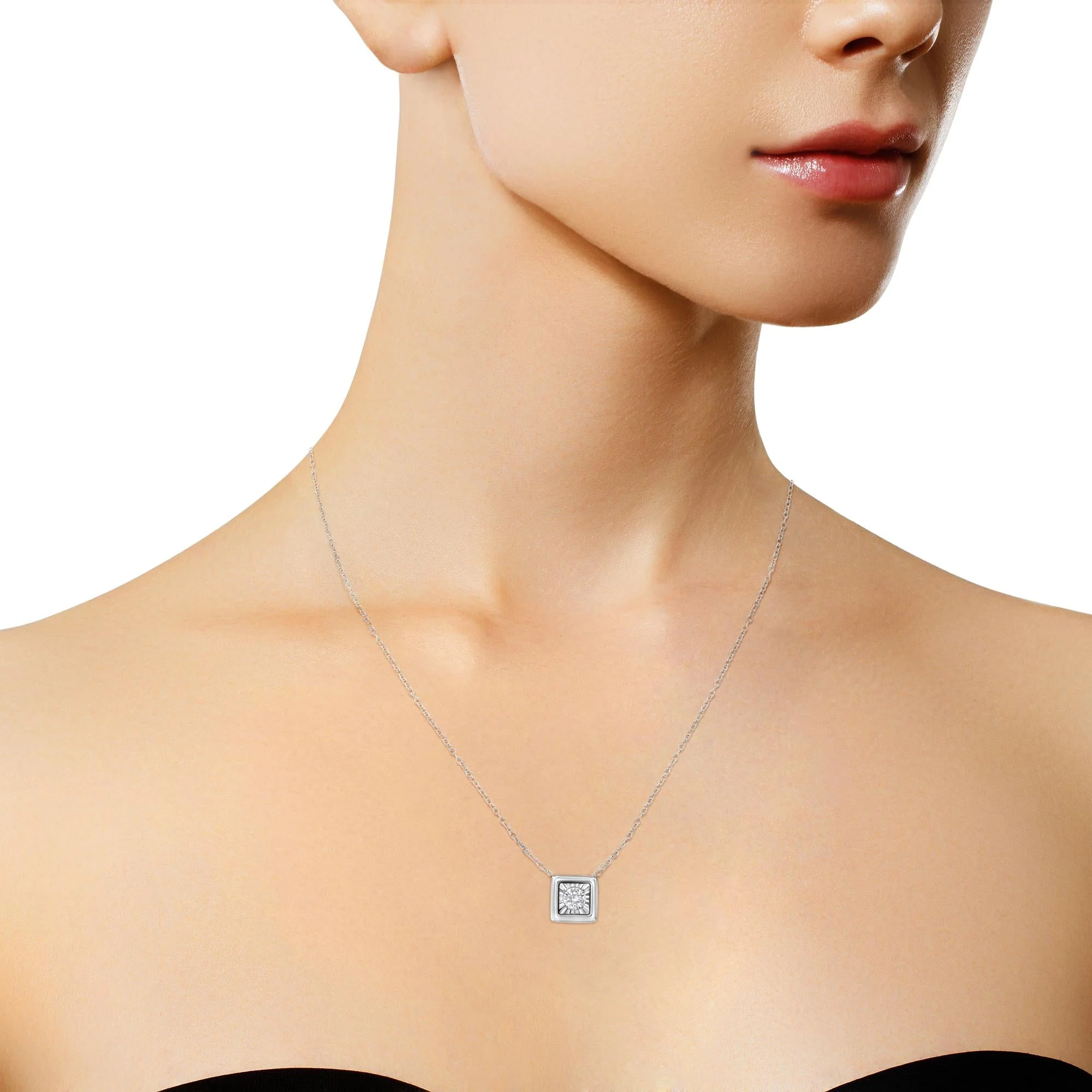 10K White Gold 1/10 Cttw Miracle Set Round-Cut Diamond 18" Pendant Necklace - Choice of Shape - Image 21