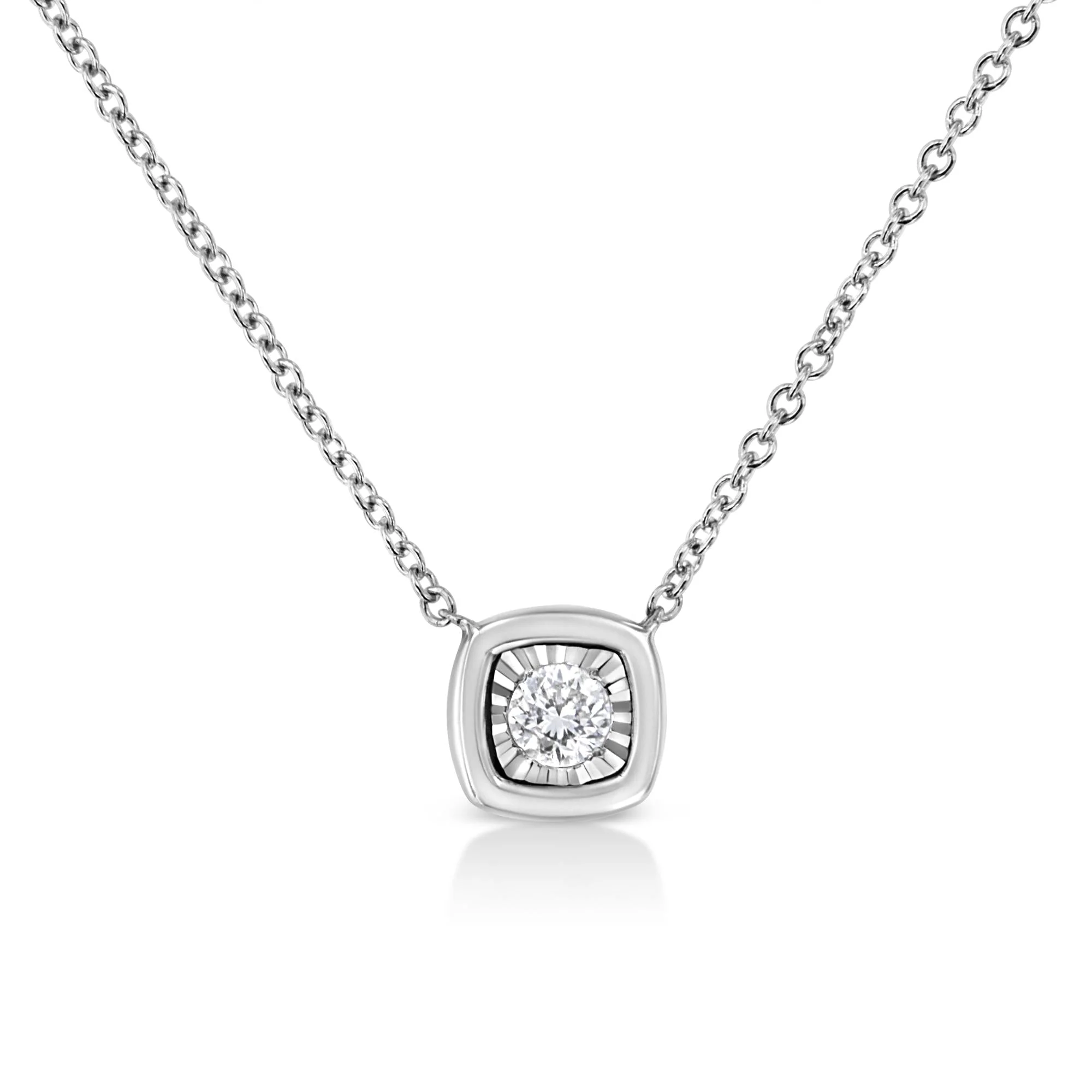 10K White Gold 1/10 Cttw Miracle Set Round-Cut Diamond 18" Pendant Necklace - Choice of Shape - Image 4