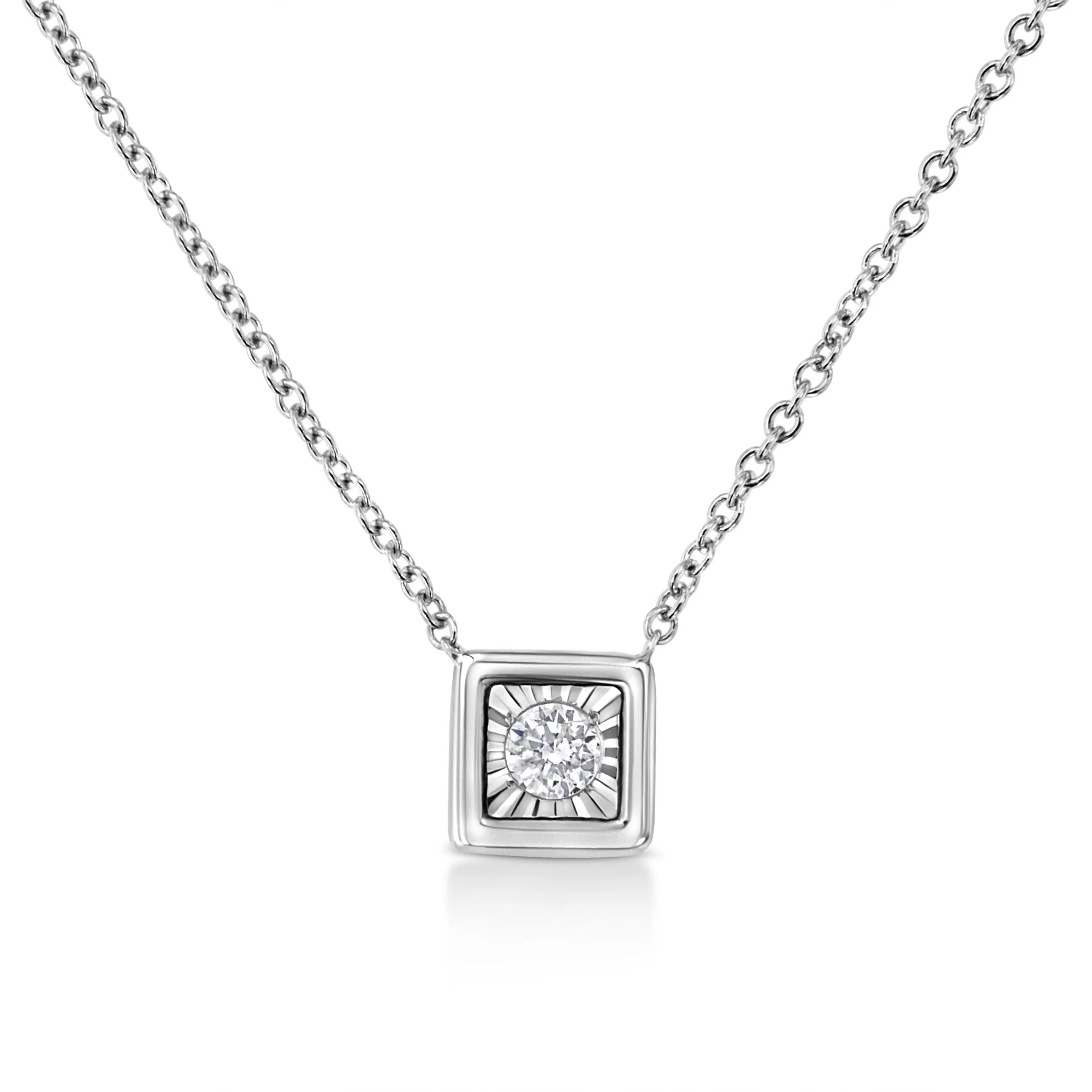 10K White Gold 1/10 Cttw Miracle Set Round-Cut Diamond 18" Pendant Necklace - Choice of Shape - Image 7