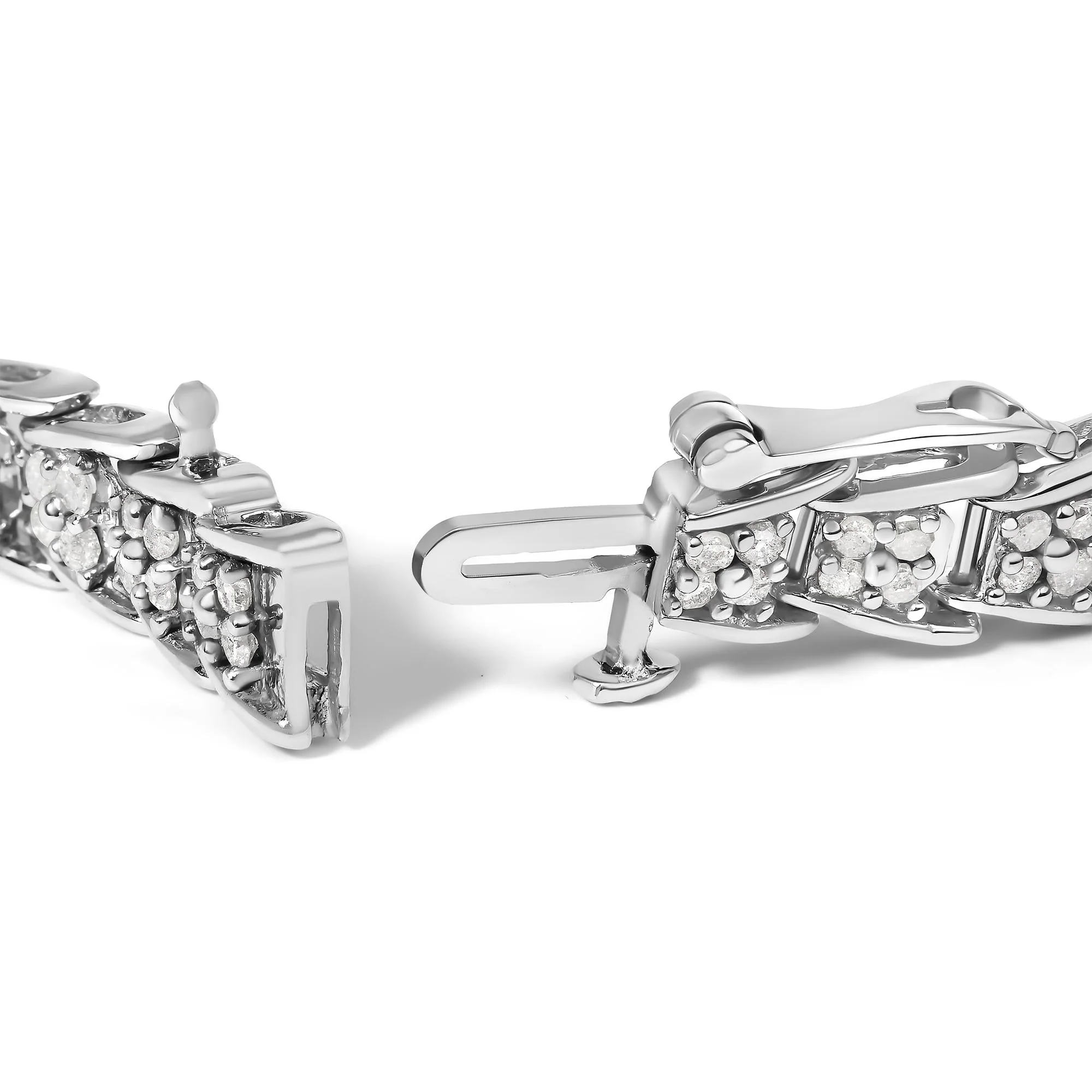10k White Gold 2 cttw Diamond Fan-Shaped Link Tennis Bracelet (I-J Clarity, I3 Color) - Size 7.25" - Image 2