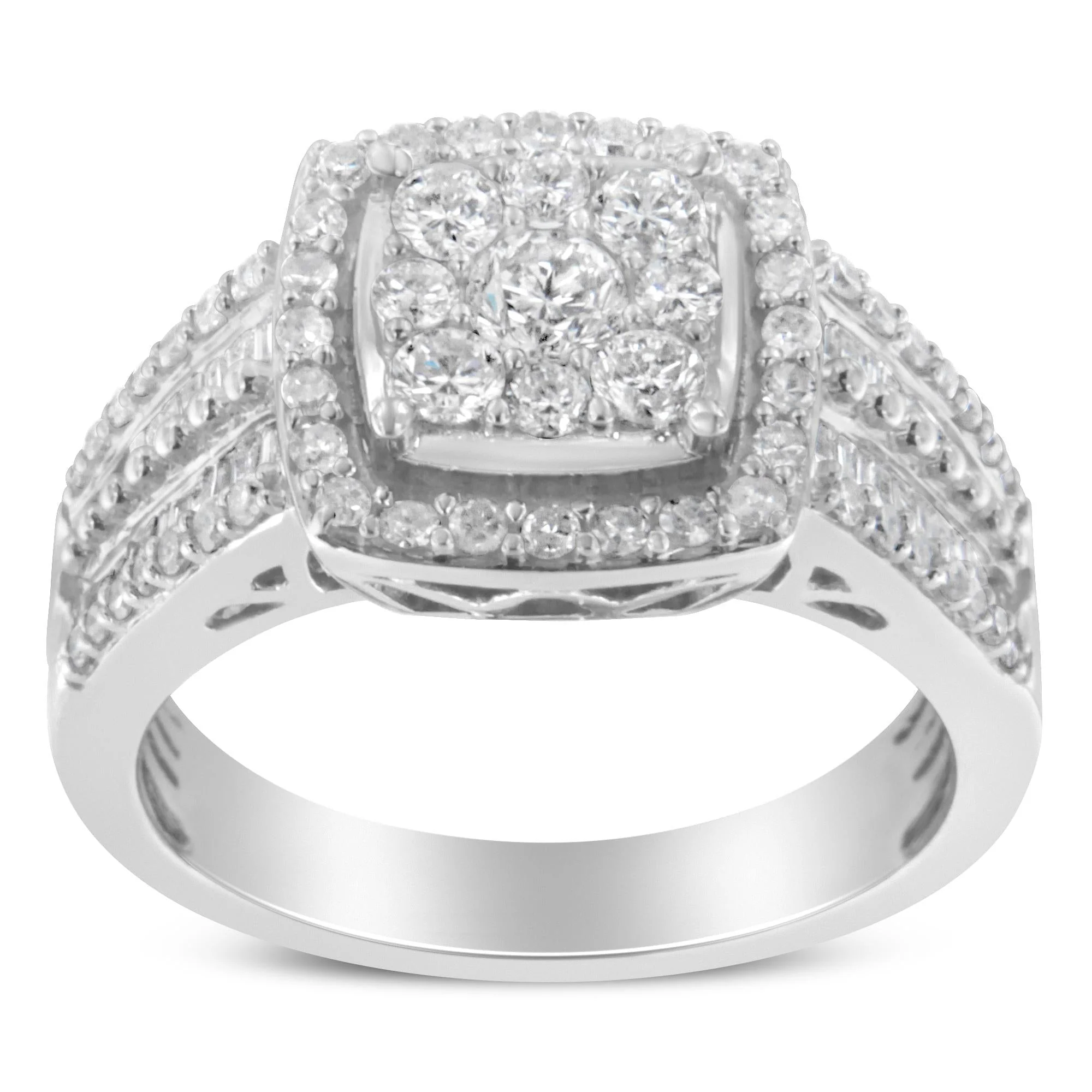 10K White Gold Diamond Cluster Ring (1 Cttw, H-I Color, I1-I2 Clarity) - Image 2