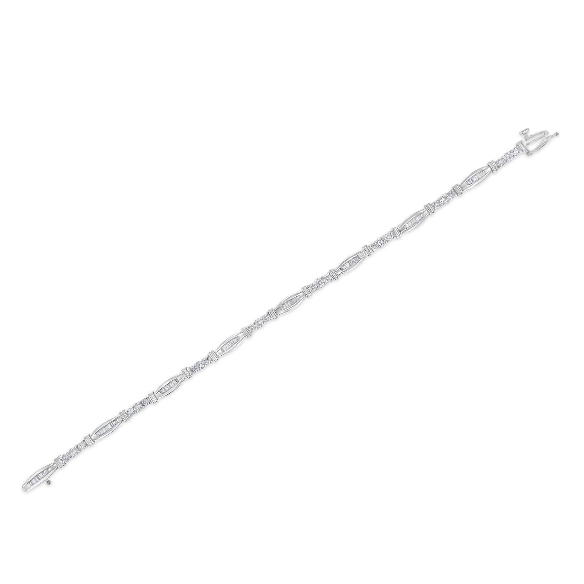 10K White Gold Geometric Pattern Diamond Tennis Bracelet (3 cttw, H-I Color, SI2-I1 Clarity) - Image 5