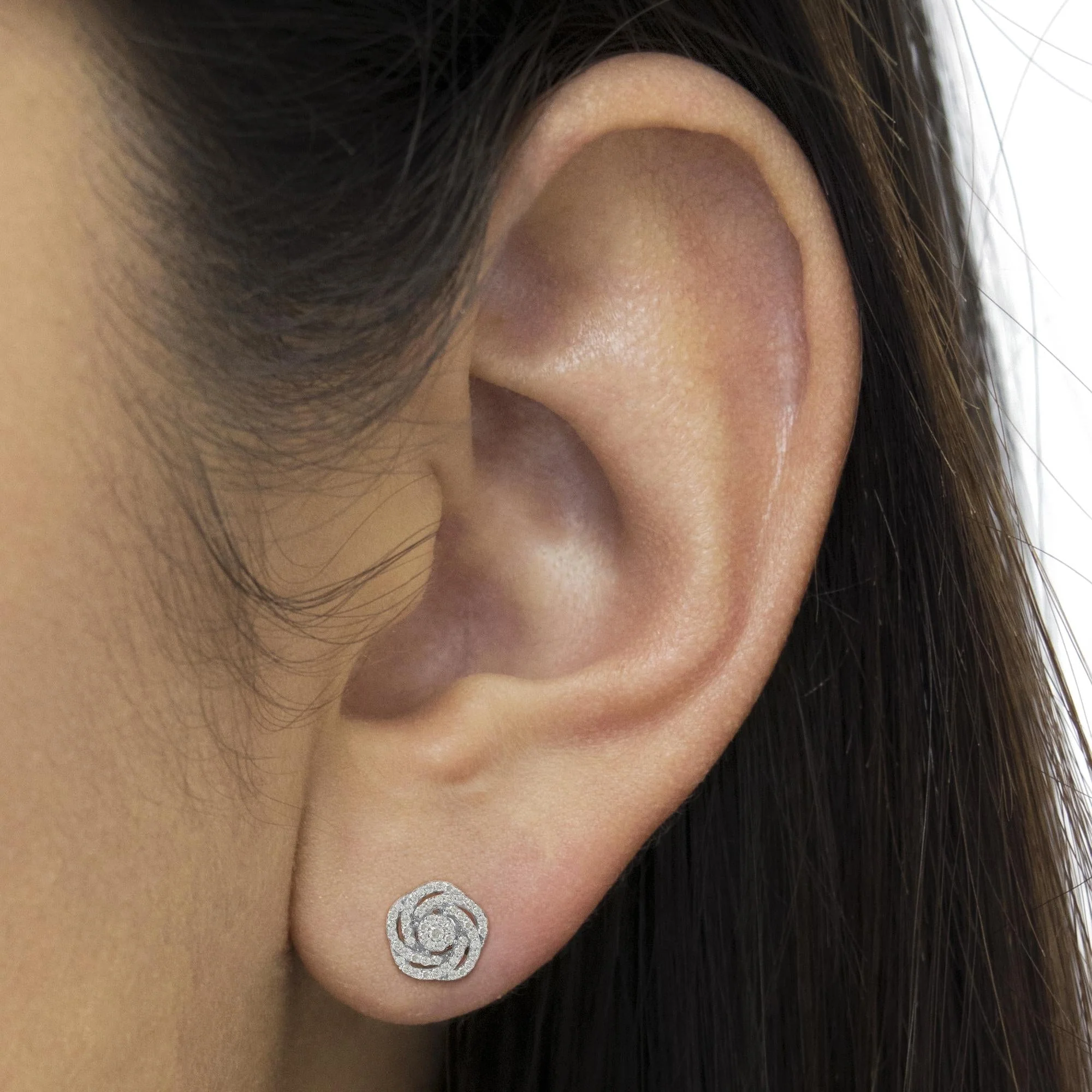 10k White Gold Rose-Cut Diamond Floral Cluster Earrings (1 cttw, I-J Color, I2-I3 Clarity) - Image 3