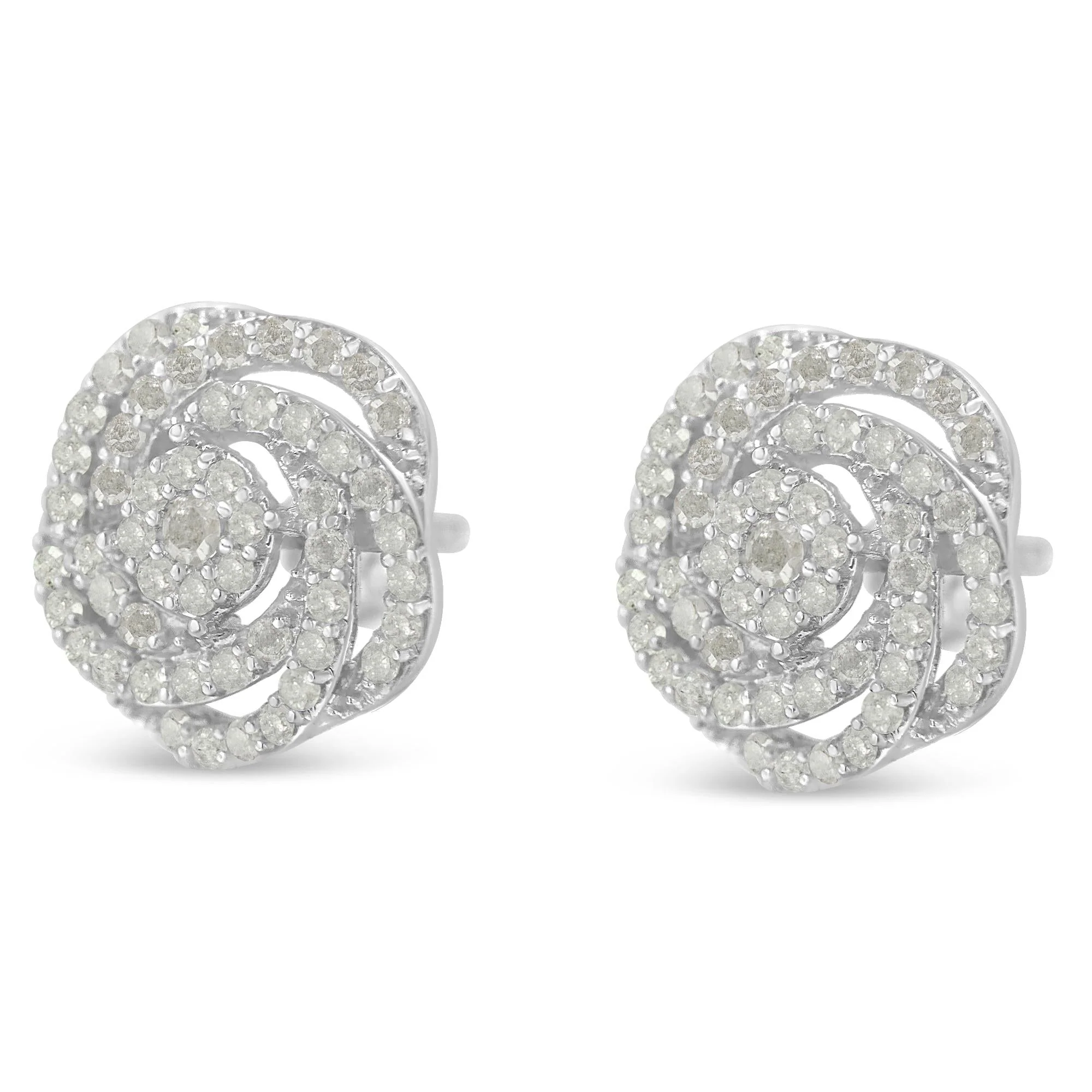 10k White Gold Rose-Cut Diamond Floral Cluster Earrings (1 cttw, I-J Color, I2-I3 Clarity) - Image 5