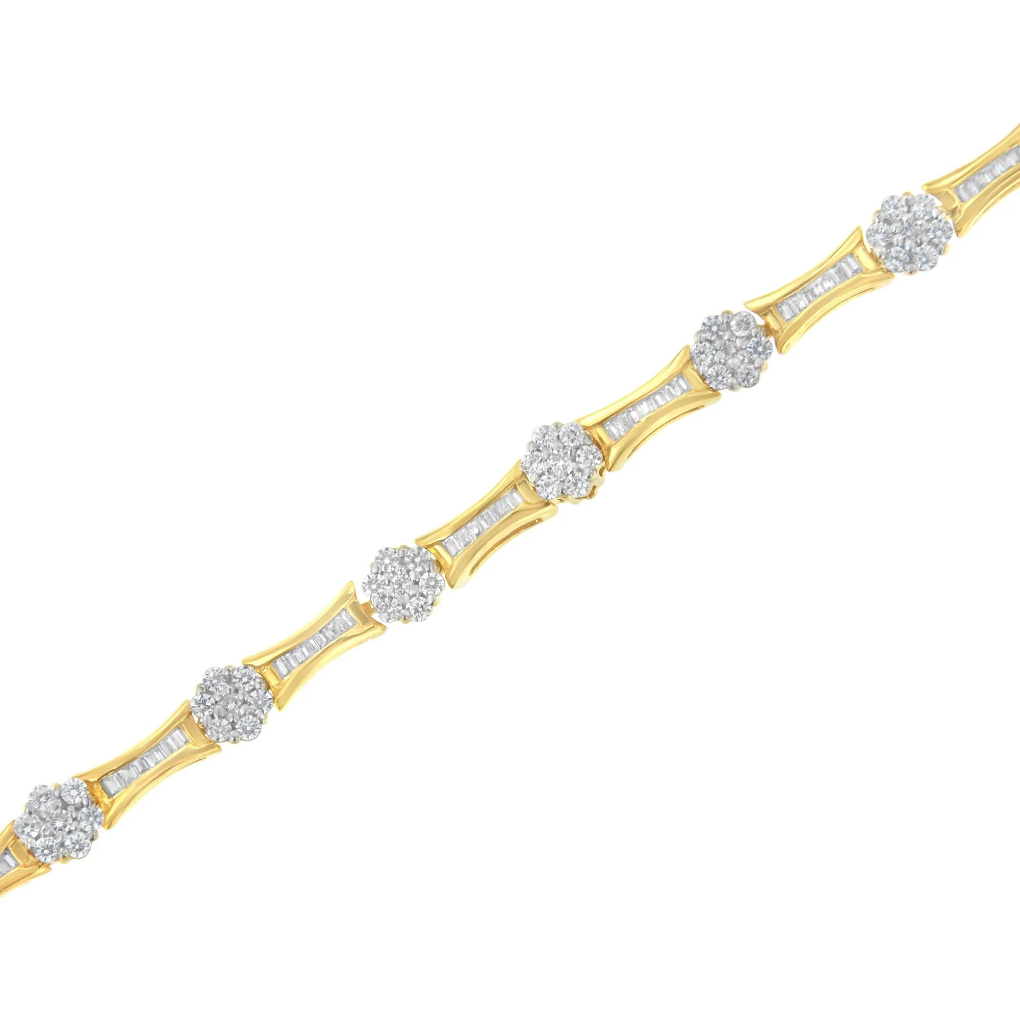 10K Yellow and White Gold 2.00 cttw Round and Baguette-Cut Diamond Link Bracelet (I-J Color, I2-I3 Clarity) - Size 7.25" - Image 5