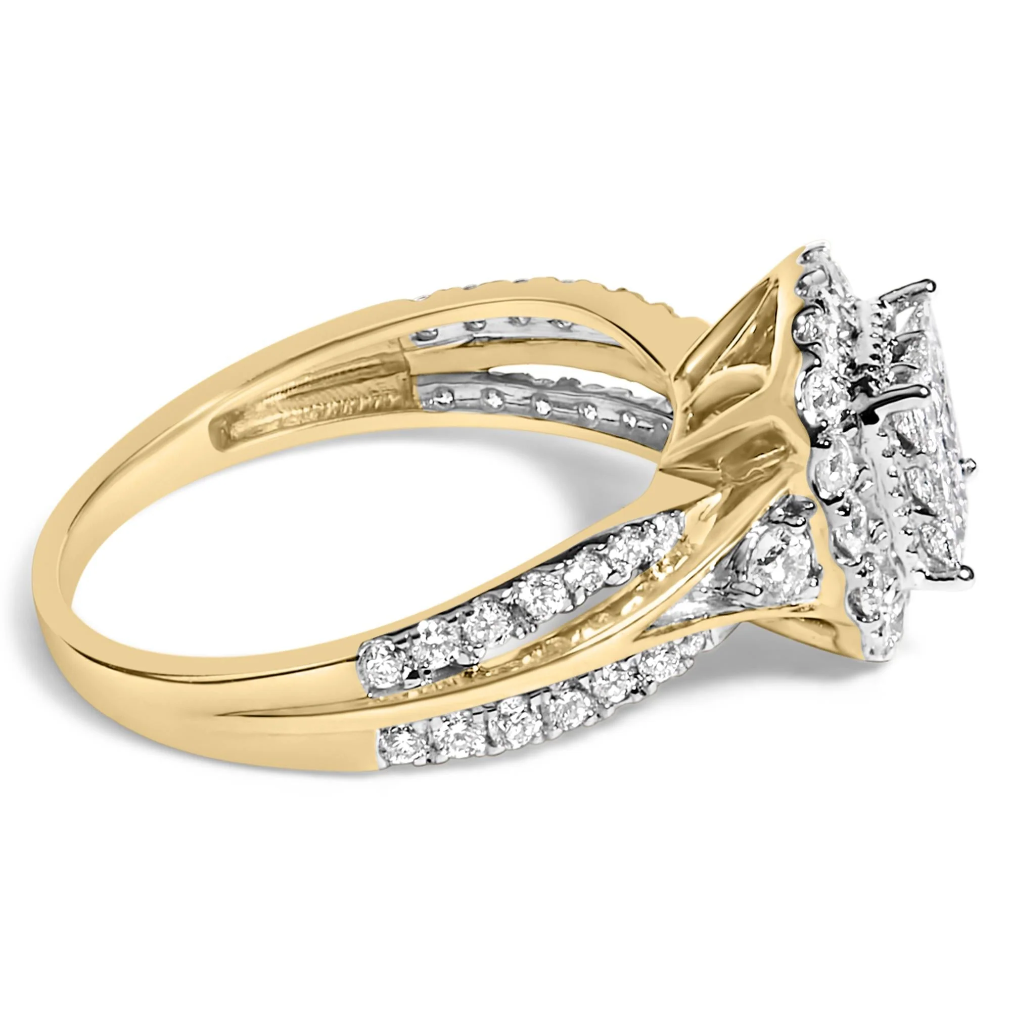 10K Yellow Gold 1.0 Cttw Diamond Composite Cushion-Shape Halo 3-Band-Look Engagement Ring (H-I Color, SI1-SI2 Clarity) - Image 2