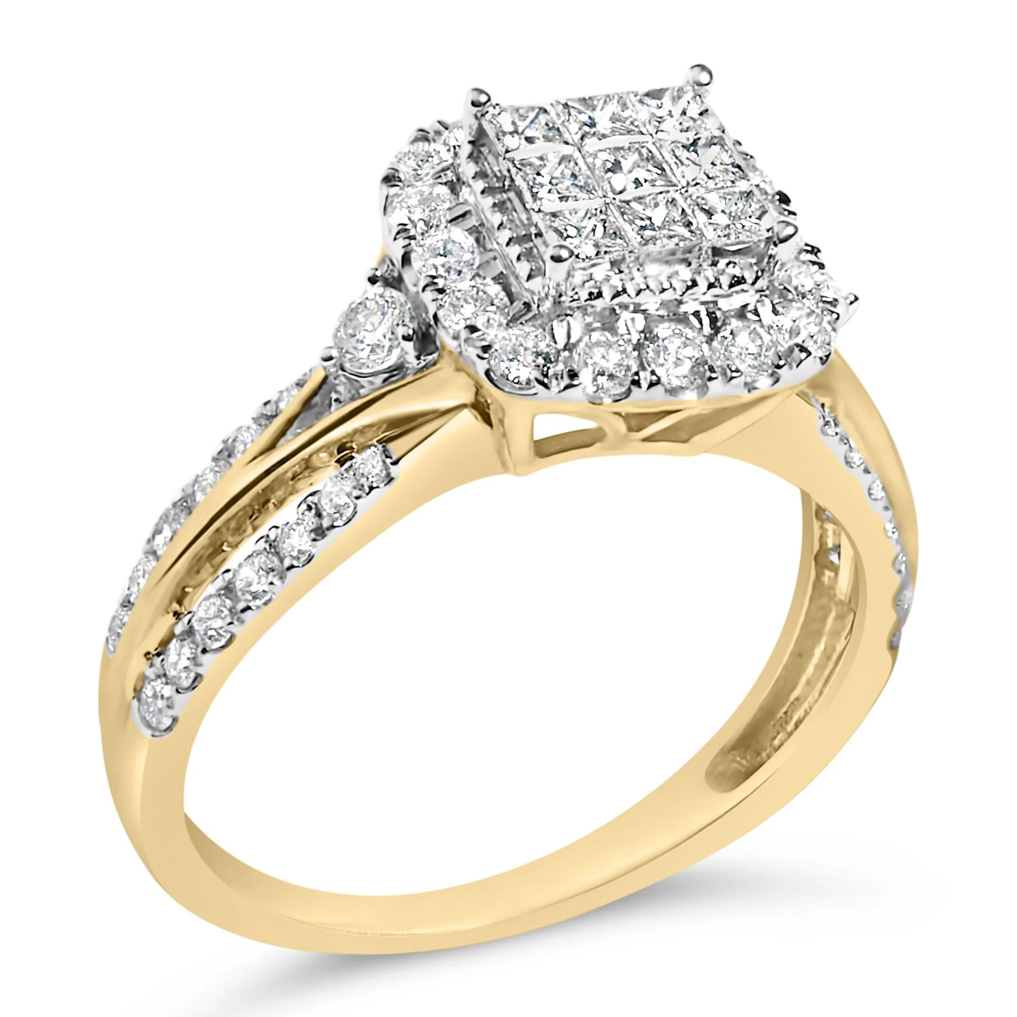 10K Yellow Gold 1.0 Cttw Diamond Composite Cushion-Shape Halo 3-Band-Look Engagement Ring (H-I Color, SI1-SI2 Clarity) - Image 4