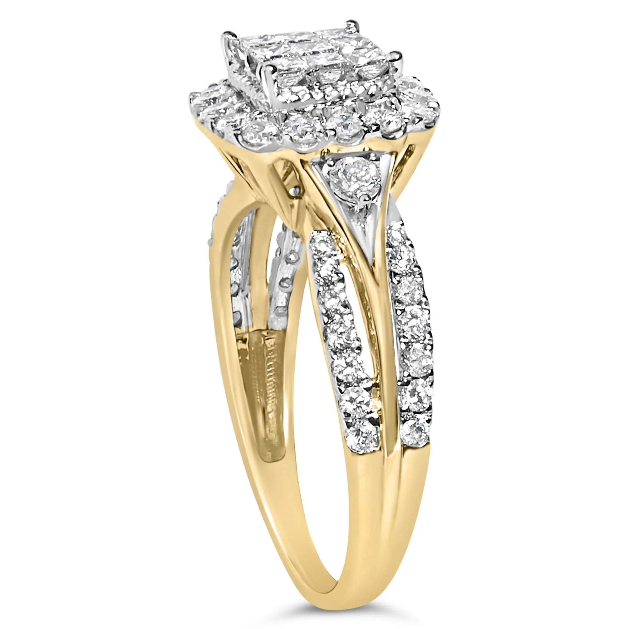 10K Yellow Gold 1.0 Cttw Diamond Composite Cushion-Shape Halo 3-Band-Look Engagement Ring (H-I Color, SI1-SI2 Clarity) - Image 5