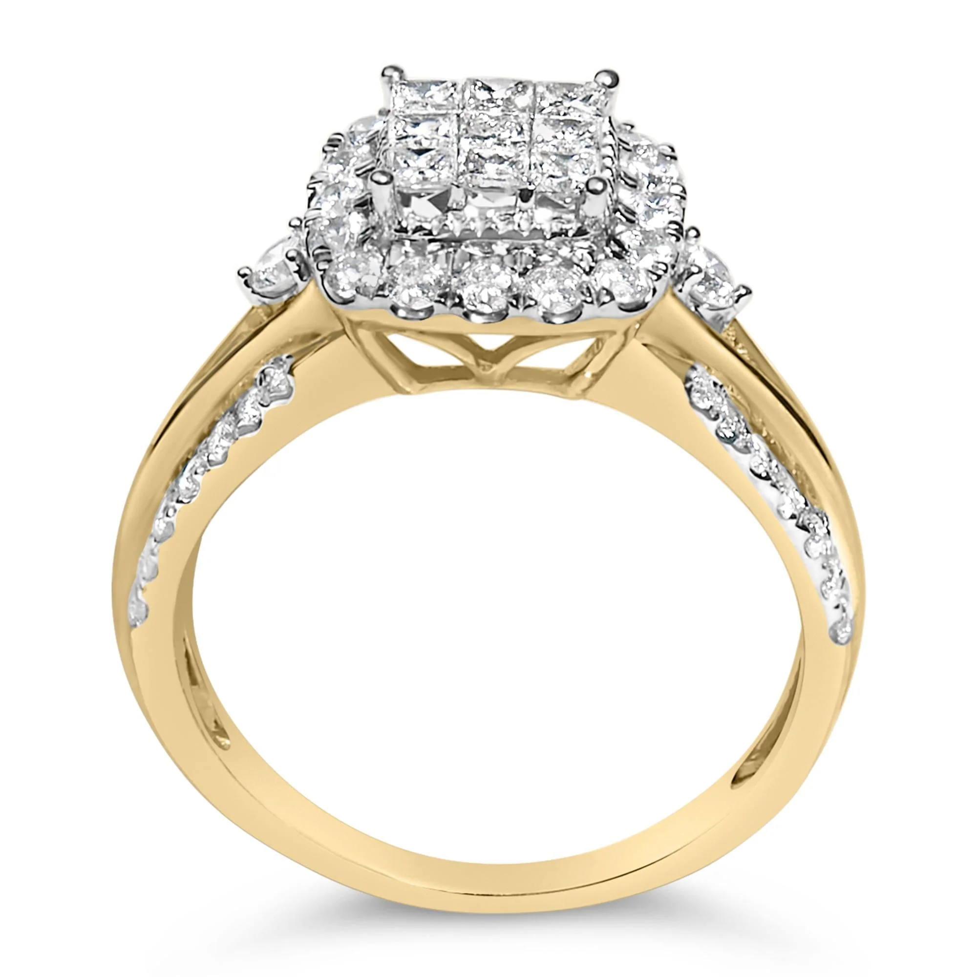 10K Yellow Gold 1.0 Cttw Diamond Composite Cushion-Shape Halo 3-Band-Look Engagement Ring (H-I Color, SI1-SI2 Clarity) - Image 6