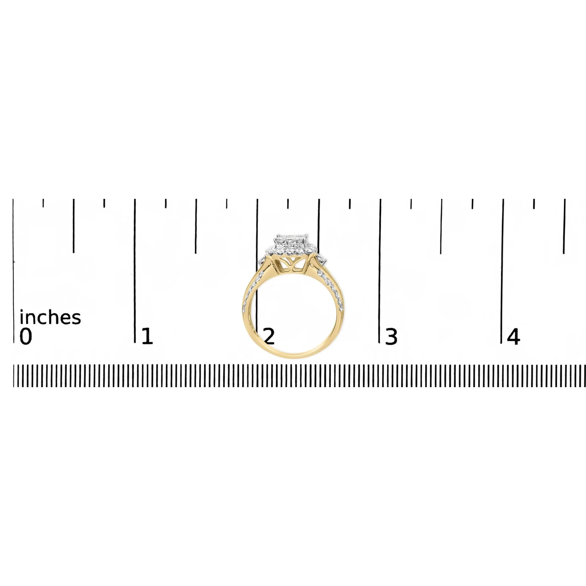 10K Yellow Gold 1.0 Cttw Diamond Composite Cushion-Shape Halo 3-Band-Look Engagement Ring (H-I Color, SI1-SI2 Clarity) - Image 7