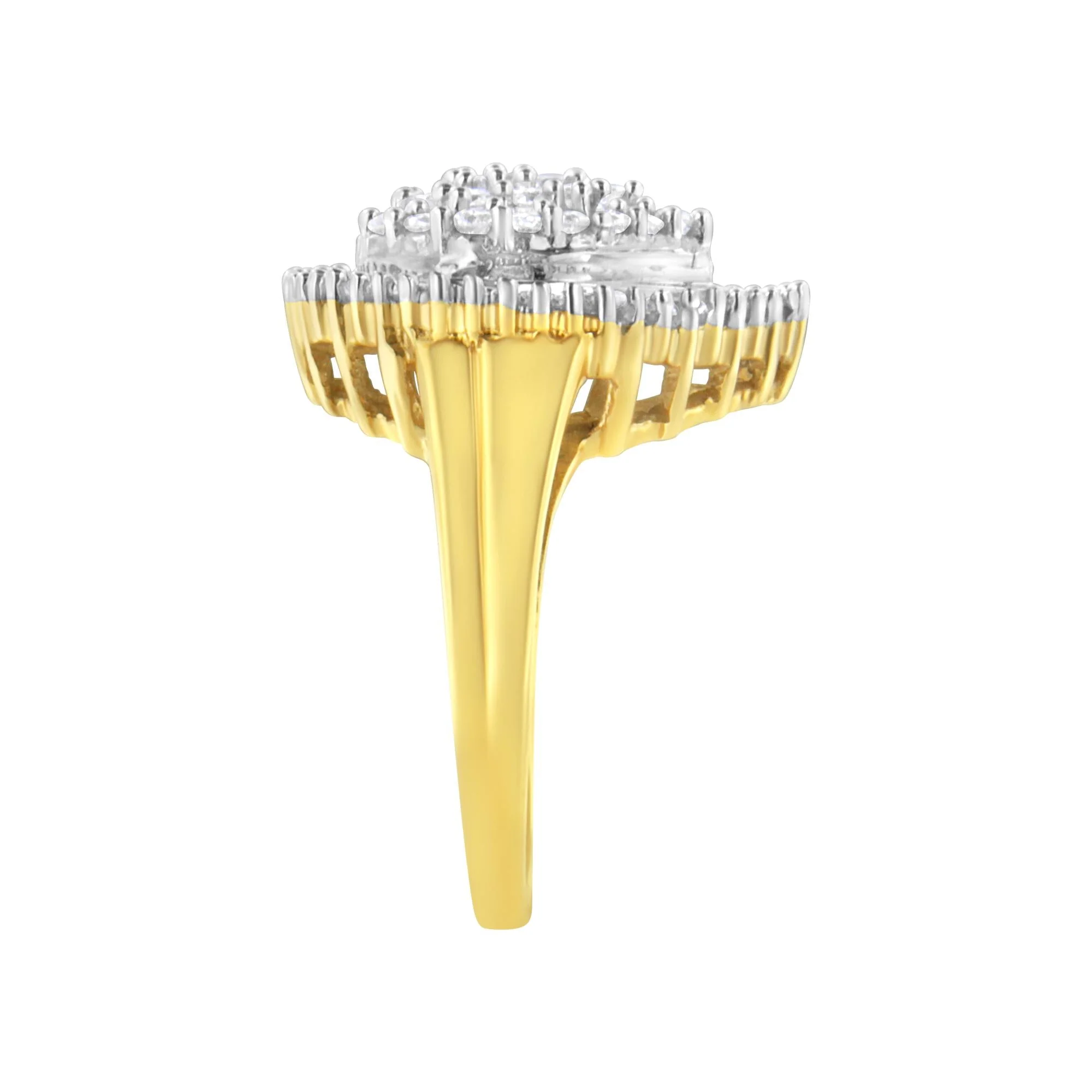 10K Yellow Gold 1.0 Cttw Round and Baguette Cut Diamond Oval Shaped Cluster Ring (I-J Color, I1-I2 Clarity) - Image 6