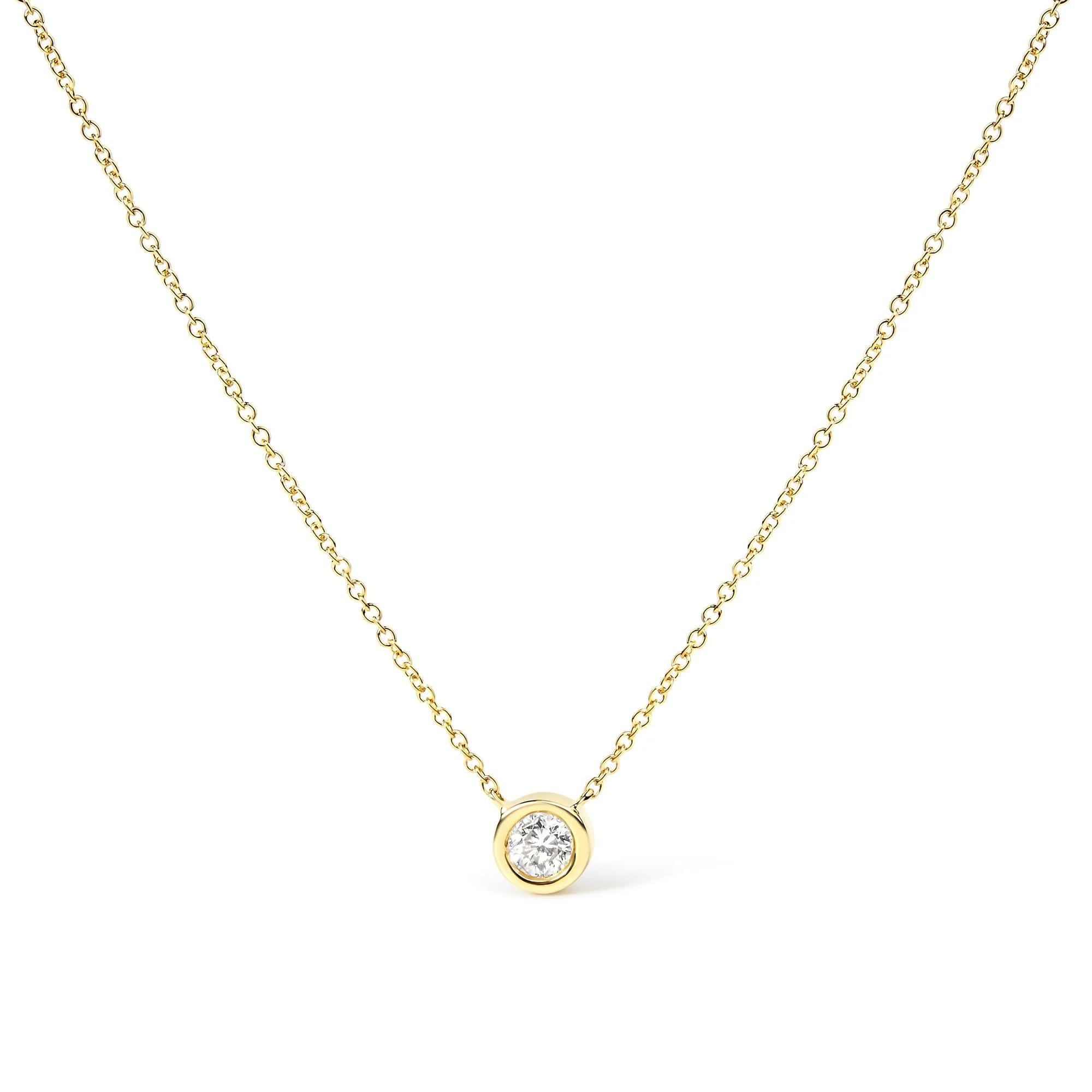 10K Yellow Gold 3/10 Carat Round Brilliant-Cut Diamond Modern Bezel-Set Solitaire 16"-18" Pendant Necklace (H-I Color, SI2-I1 Clarity)
