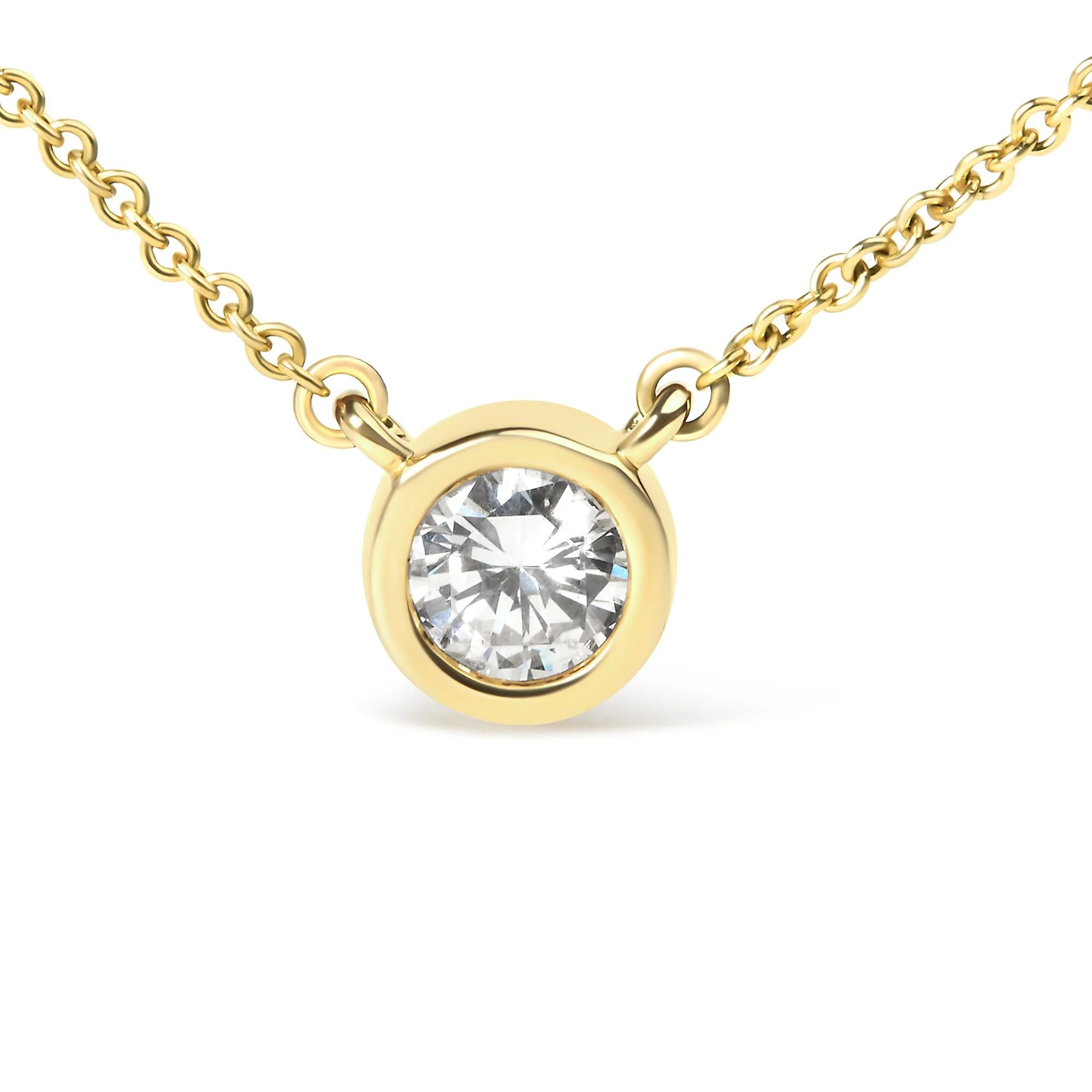 10K Yellow Gold 3/10 Carat Round Brilliant-Cut Diamond Modern Bezel-Set Solitaire 16"-18" Pendant Necklace (H-I Color, SI2-I1 Clarity) - Image 2