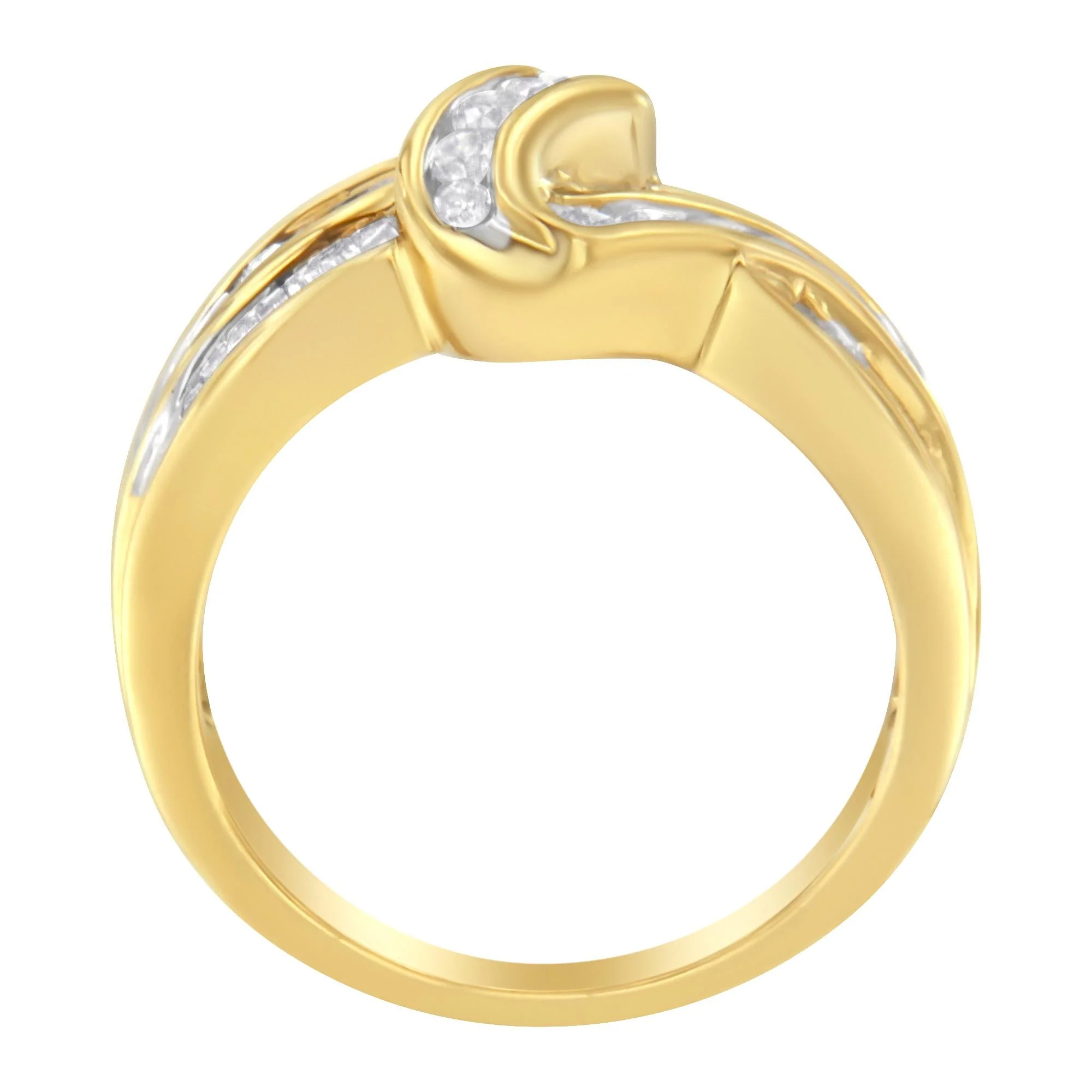 10K Yellow Gold 3/4 Cttw Channel Set Round and Baguette-cut Diamond Double Shank Bypass Ring (J-K Color, I1-I2 Clarity) - Image 4