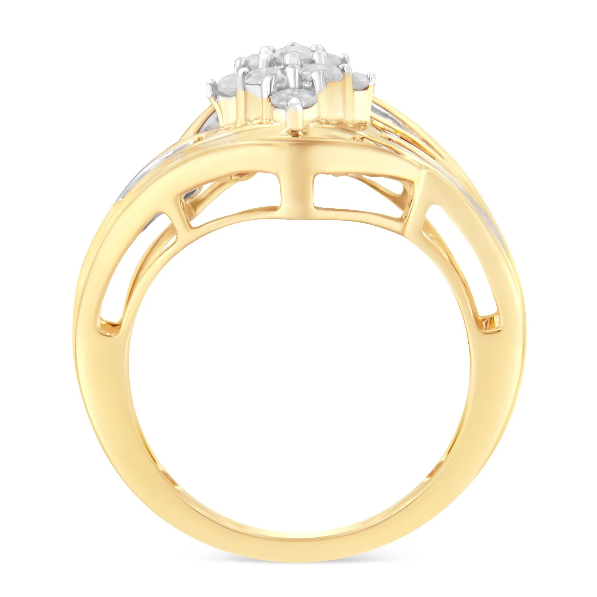 10K Yellow Gold Diamond Bypass Cluster Ring (1 Cttw, I-J Color, I2-I3 Clarity) - Image 2