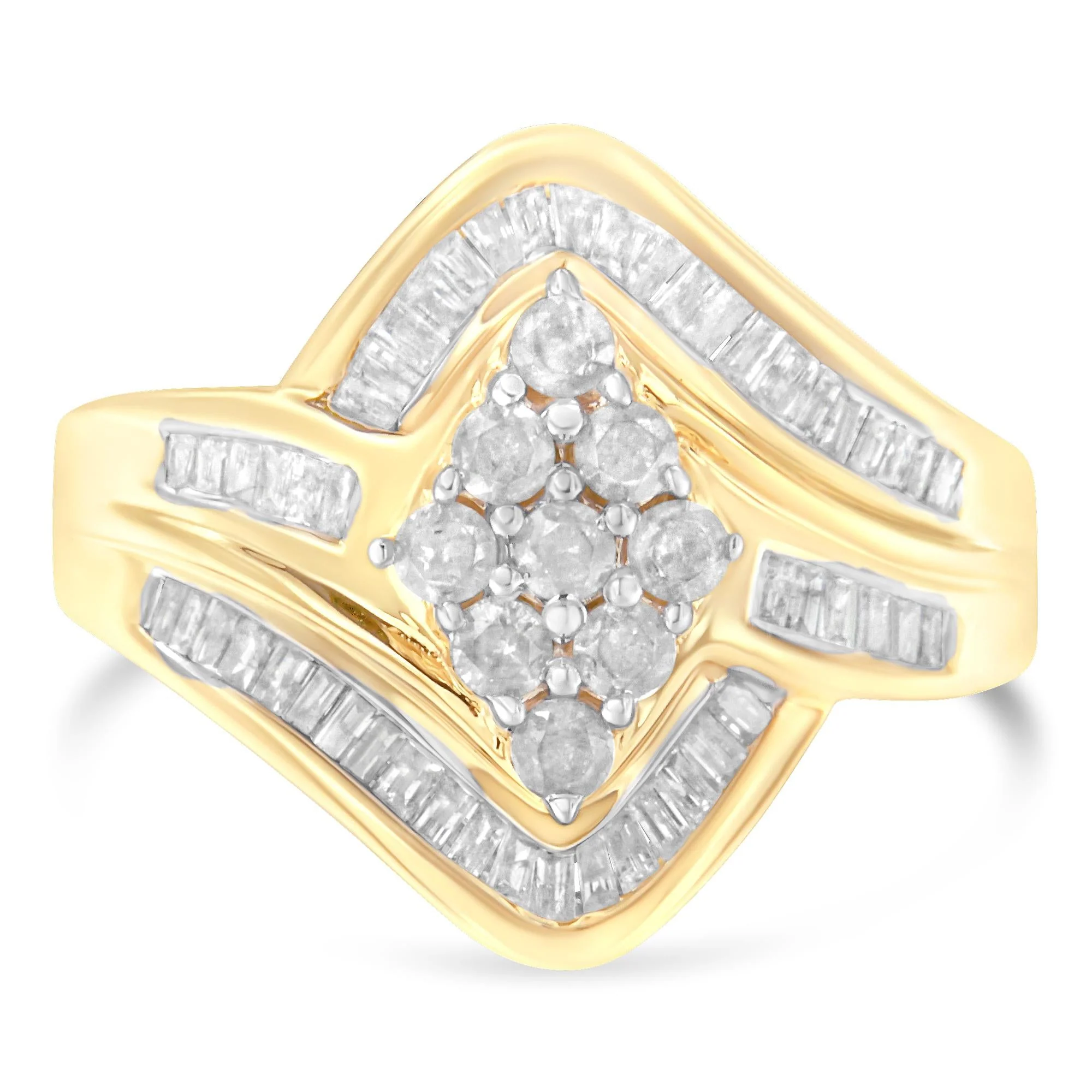 10K Yellow Gold Diamond Bypass Cluster Ring (1 Cttw, I-J Color, I2-I3 Clarity) - Image 4