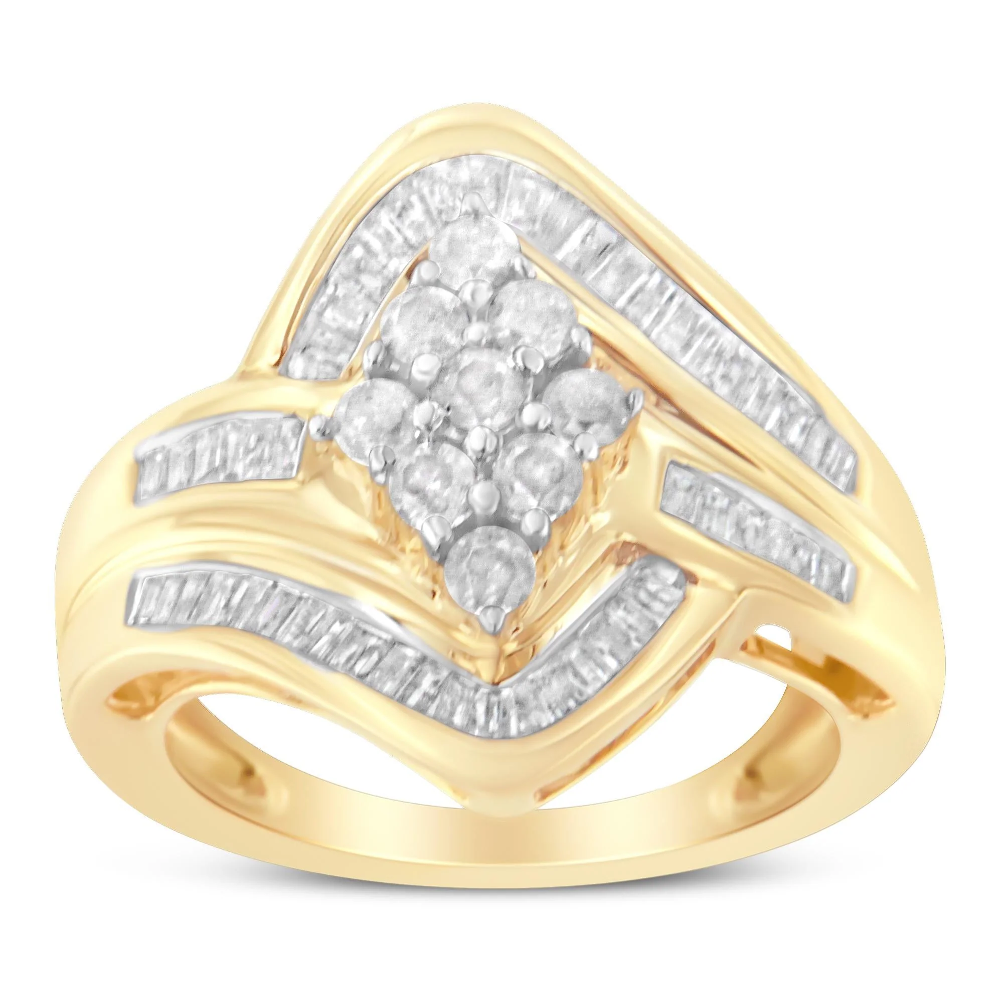 10K Yellow Gold Diamond Bypass Cluster Ring (1 Cttw, I-J Color, I2-I3 Clarity) - Image 5