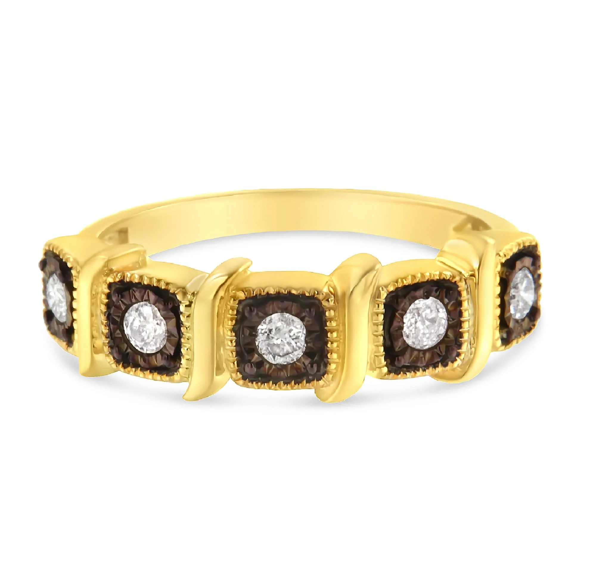 10K Yellow Gold Flashed .925 Sterling Silver Miracle-Set Diamond 5-Stone Ring Band (1/4 Cttw, J-K Color, I2-I3 Clarity) - Image 4