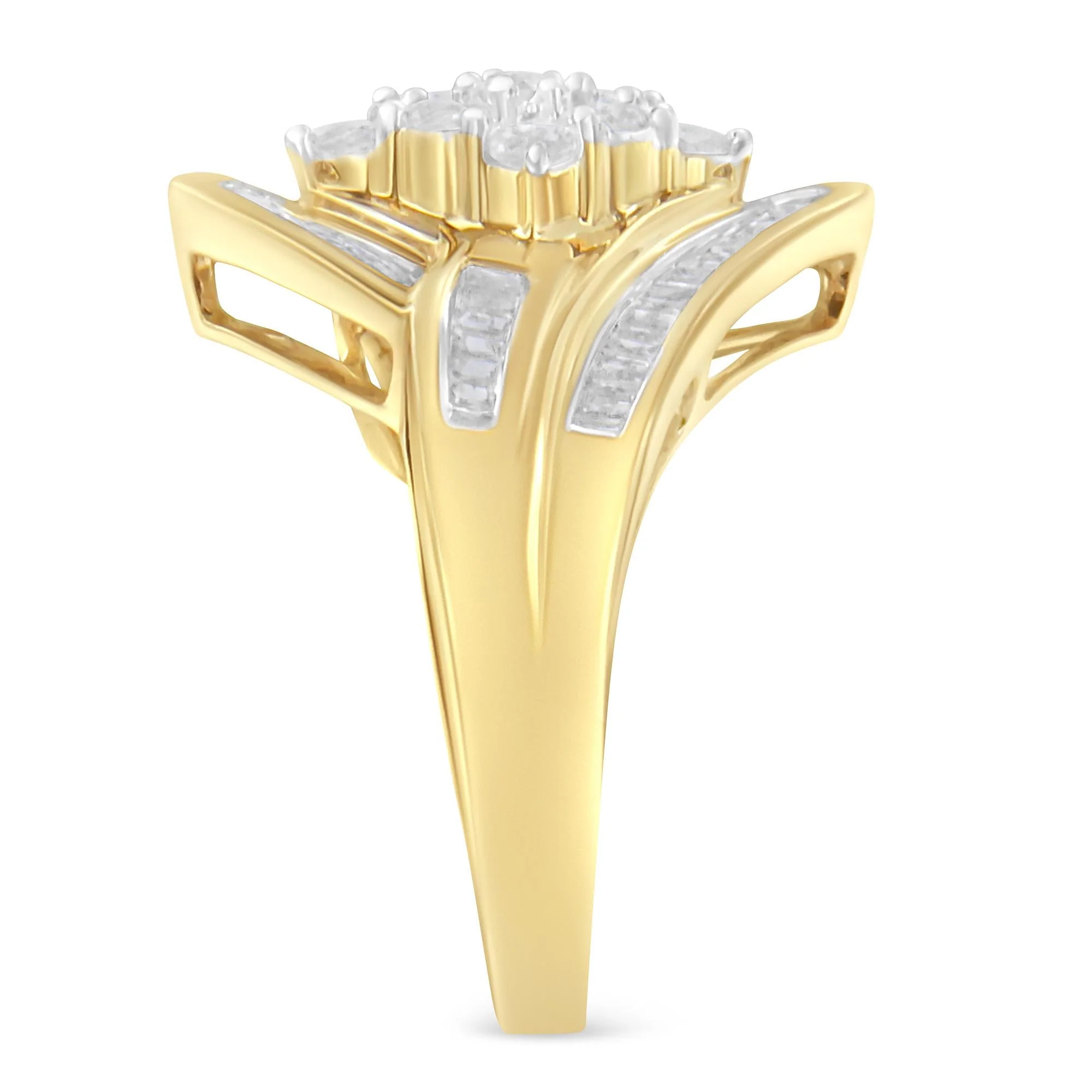 10K Yellow Gold over .925 Sterling Silver Diamond Bypass Cluster Ring (1 Cttw, I-J Color, I2-I3 Clarity) - Image 6