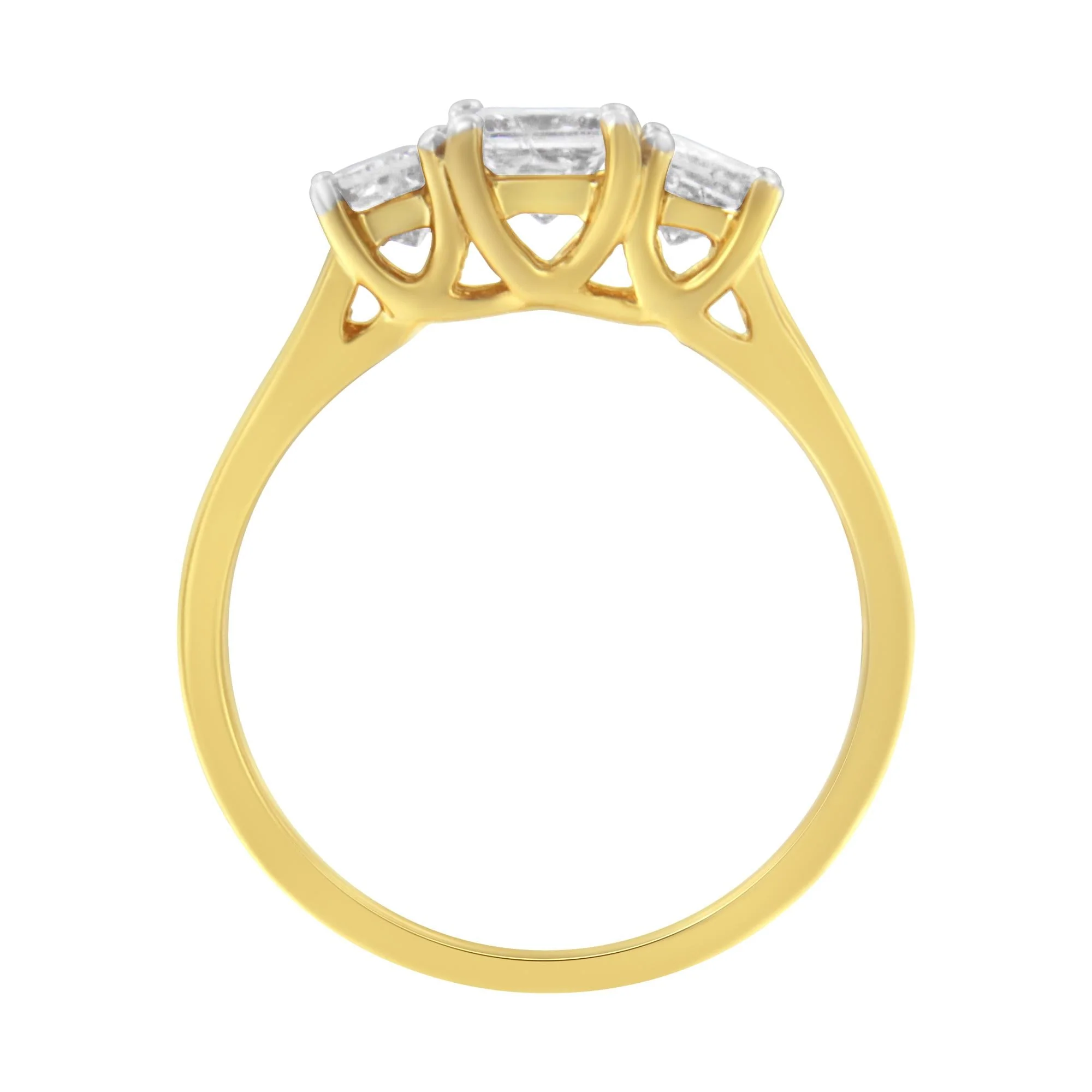 10K Yellow Gold Princess-Cut Diamond Three Stone Band Ring (1 Cttw, J-K Color, I1-I2 Clarity) - Image 5
