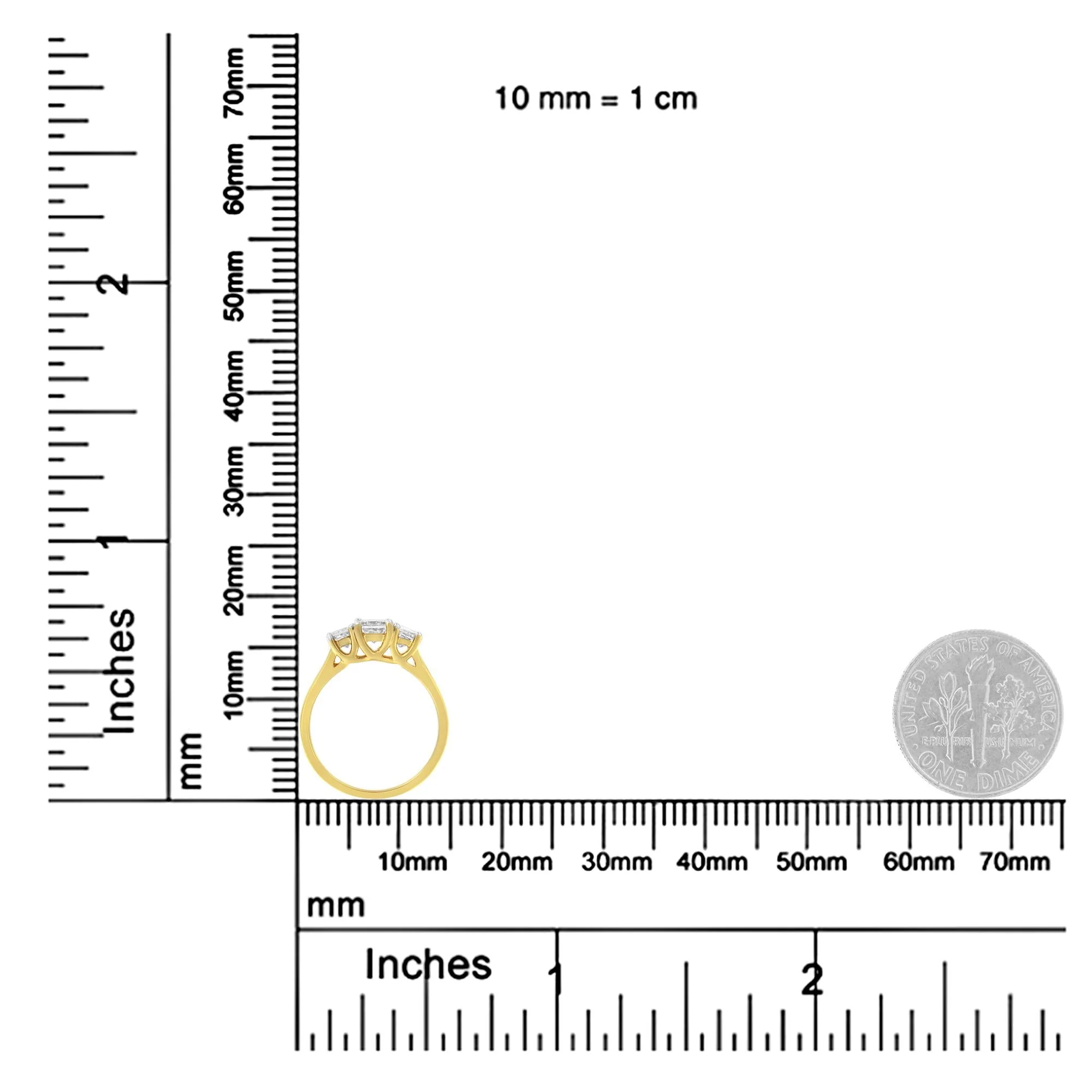 10K Yellow Gold Princess-Cut Diamond Three Stone Band Ring (1 Cttw, J-K Color, I1-I2 Clarity) - Image 7