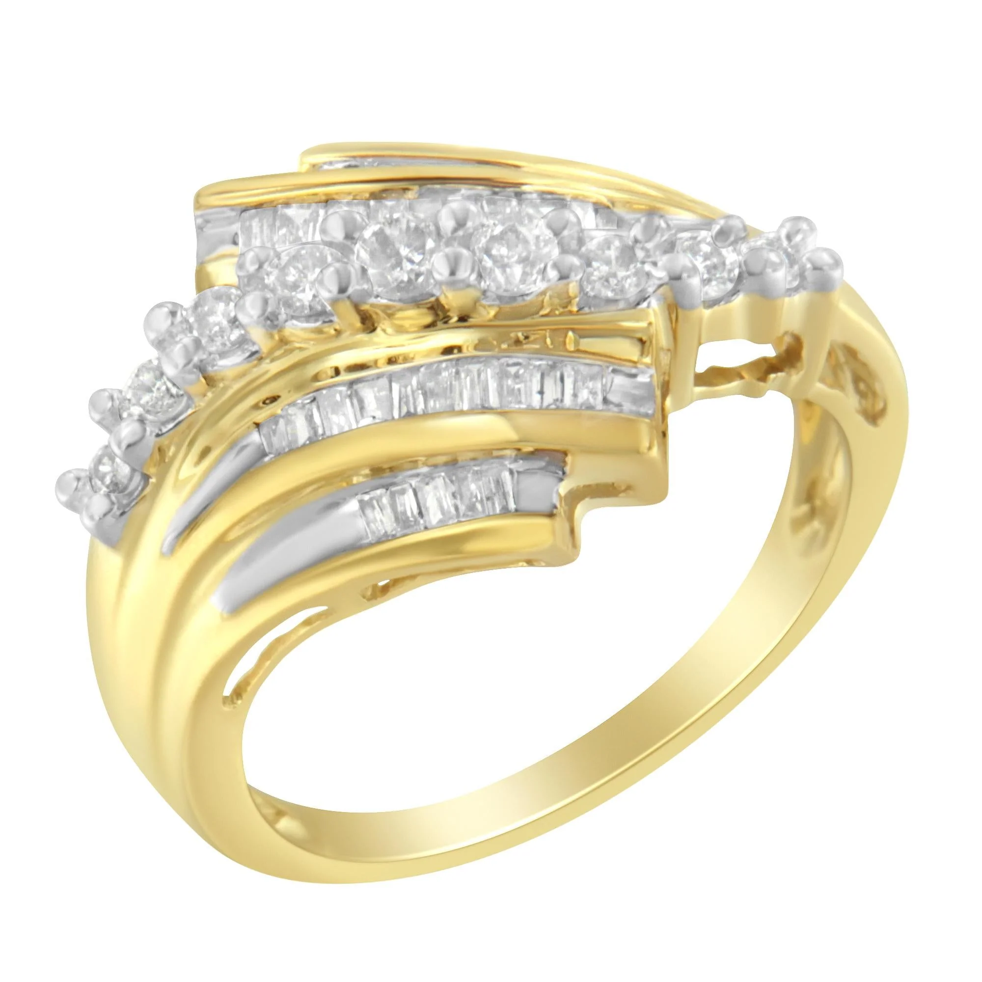 10K Yellow Gold Round and Baguette Diamond-Cut Ring (1/2 Cttw, I-J Color, I1-I2 Clarity) - Image 4