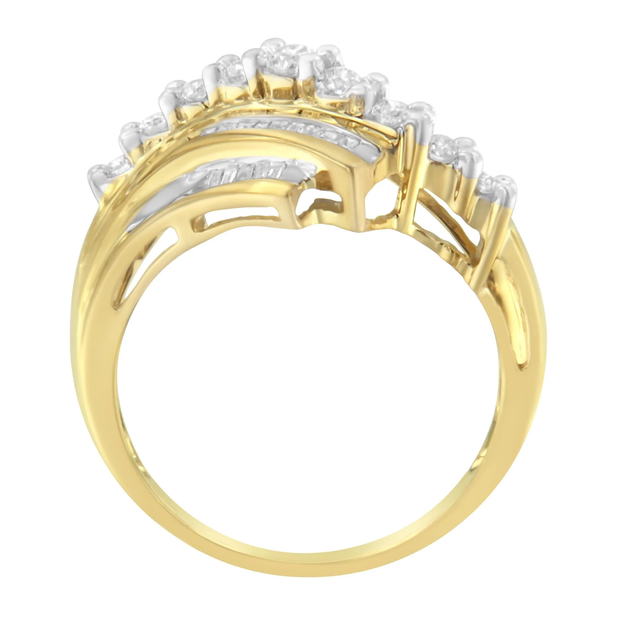 10K Yellow Gold Round and Baguette Diamond-Cut Ring (1/2 Cttw, I-J Color, I1-I2 Clarity) - Image 5