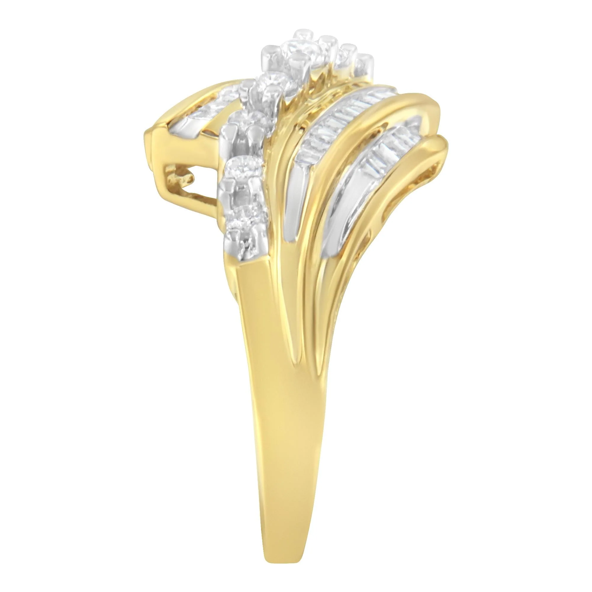 10K Yellow Gold Round and Baguette Diamond-Cut Ring (1/2 Cttw, I-J Color, I1-I2 Clarity) - Image 6