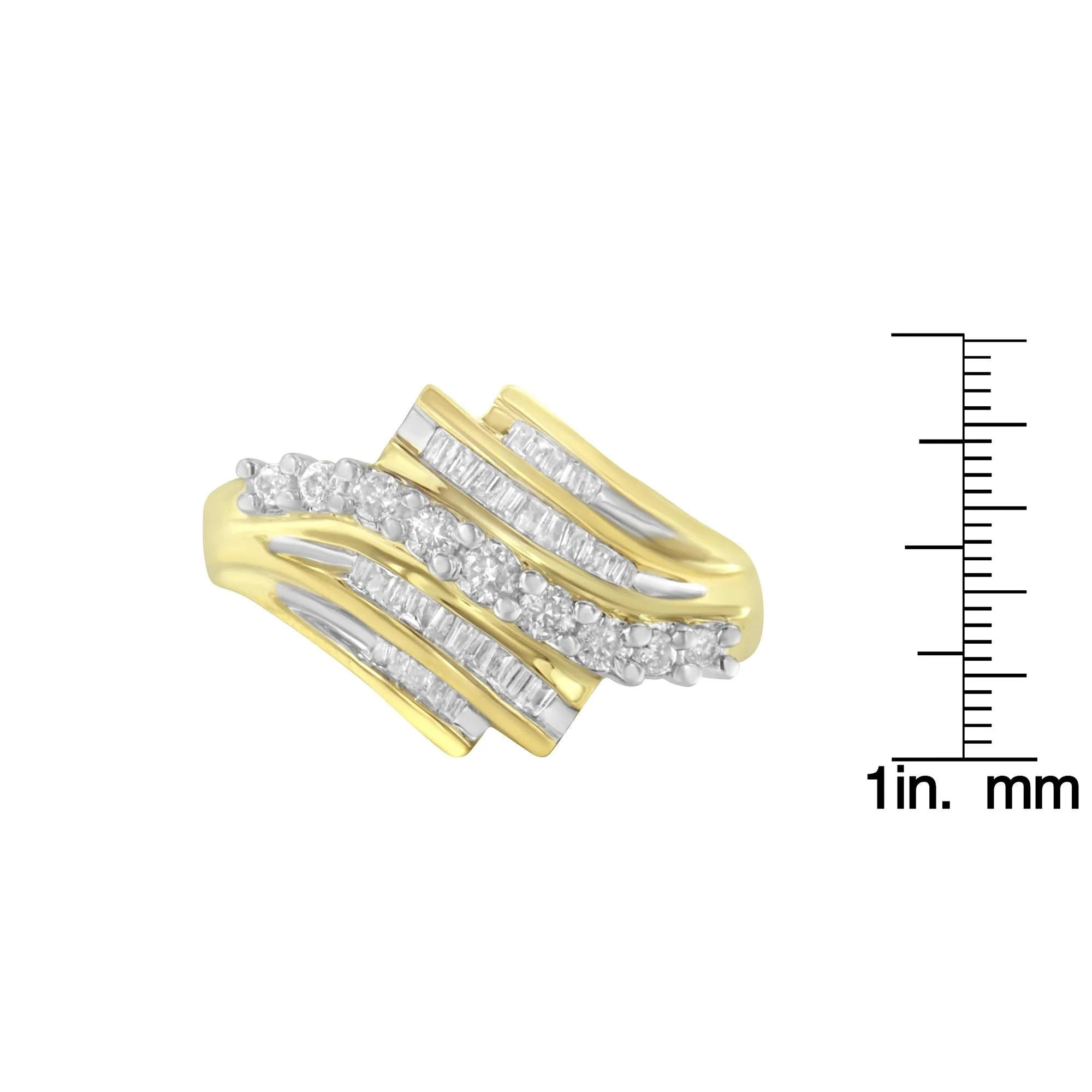 10K Yellow Gold Round and Baguette Diamond-Cut Ring (1/2 Cttw, I-J Color, I1-I2 Clarity) - Image 7