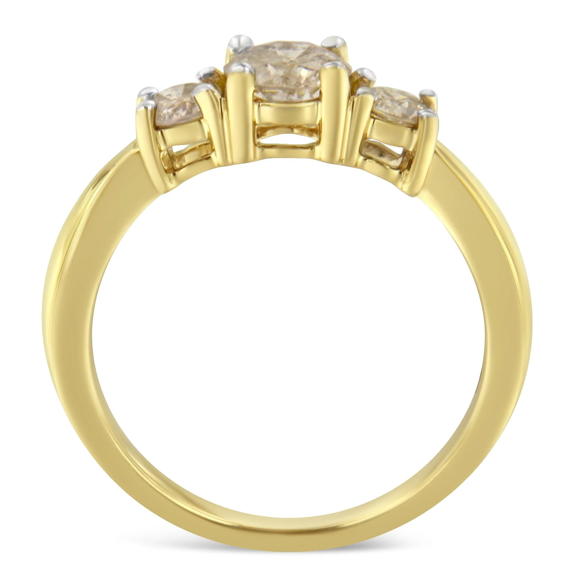 10K Yellow Gold Three Stone Diamond Band Ring (1.00 cttw, J-K Color, I2-I3 Clarity) - Image 2