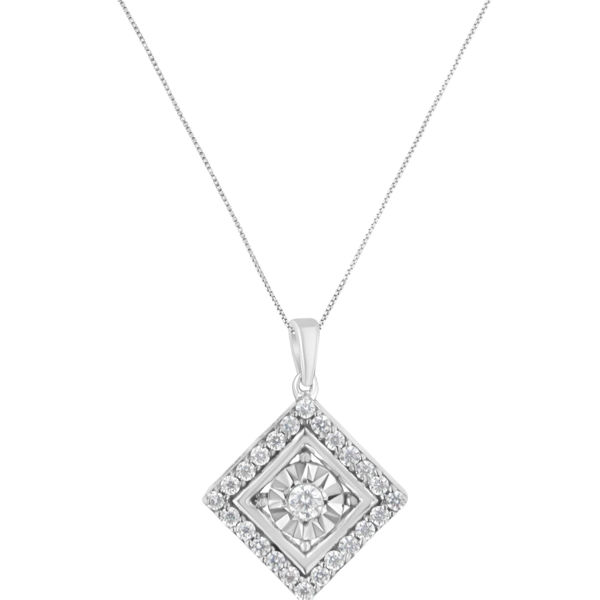 10KT White Gold 1/2 cttw Diamond Square Pendant Necklace (I-J Color, I2-I3 Clarity) - Image 2