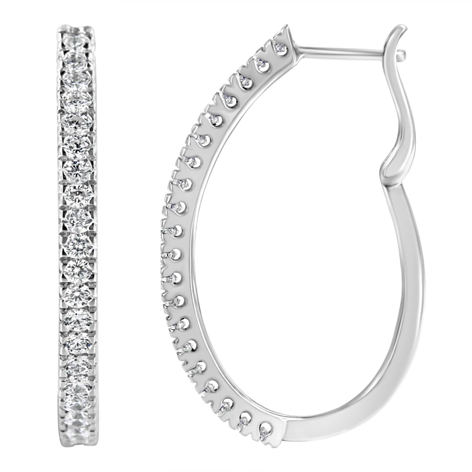 10KT White Gold 1 cttw Diamond Hoop Earrings (I-J Clarity, I2-I3 Color) - Image 2