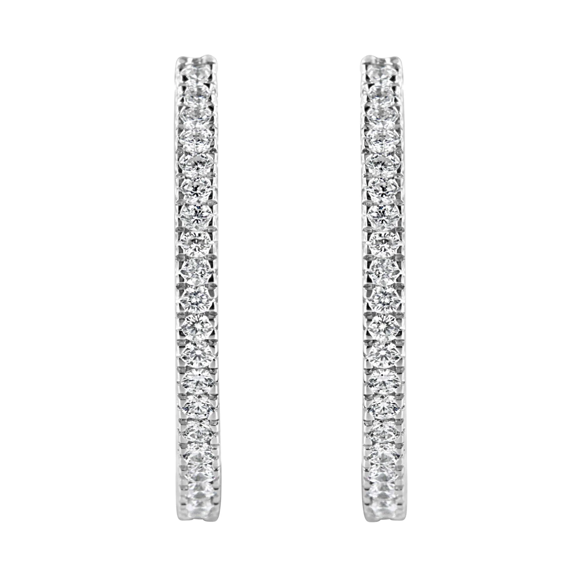 10KT White Gold 1 cttw Diamond Hoop Earrings (I-J Clarity, I2-I3 Color) - Image 4