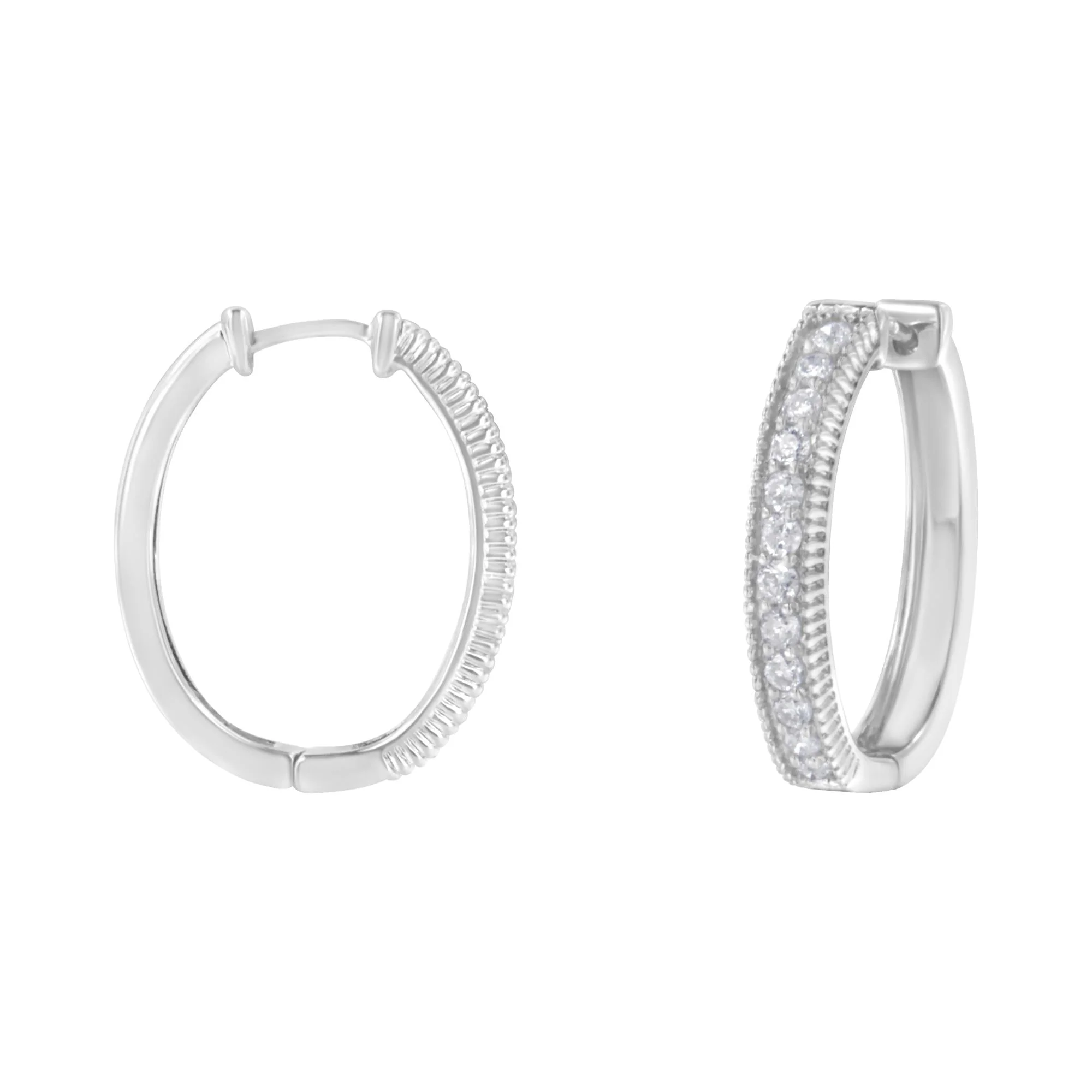 10KT White Gold Diamond Hoop Earring (1.00 cttw, H-I Color, I1-I2 Clarity) - Image 2