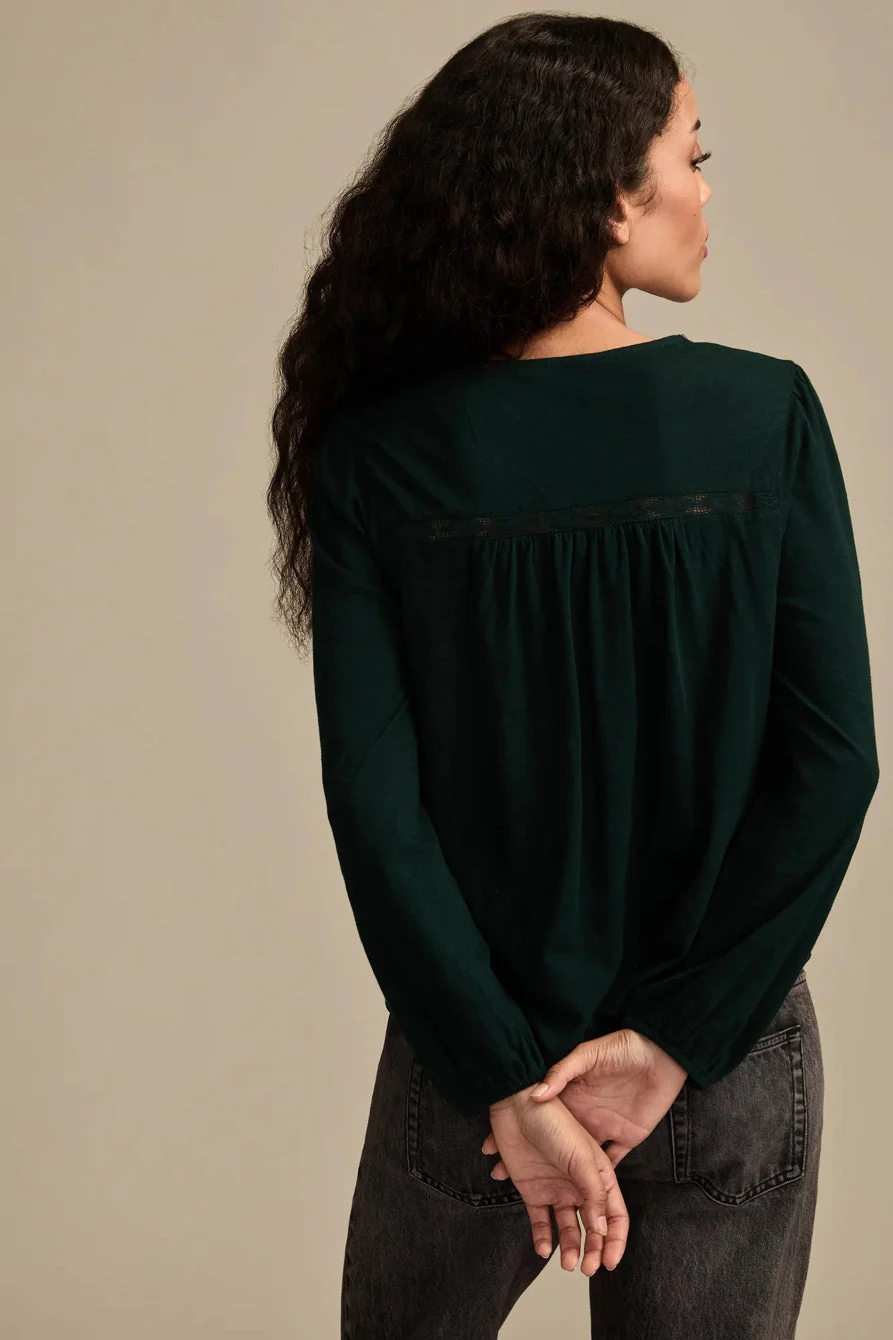 Lucky Brand Women's Lace Yoke Peasant Top - Magical Forest - Image 3