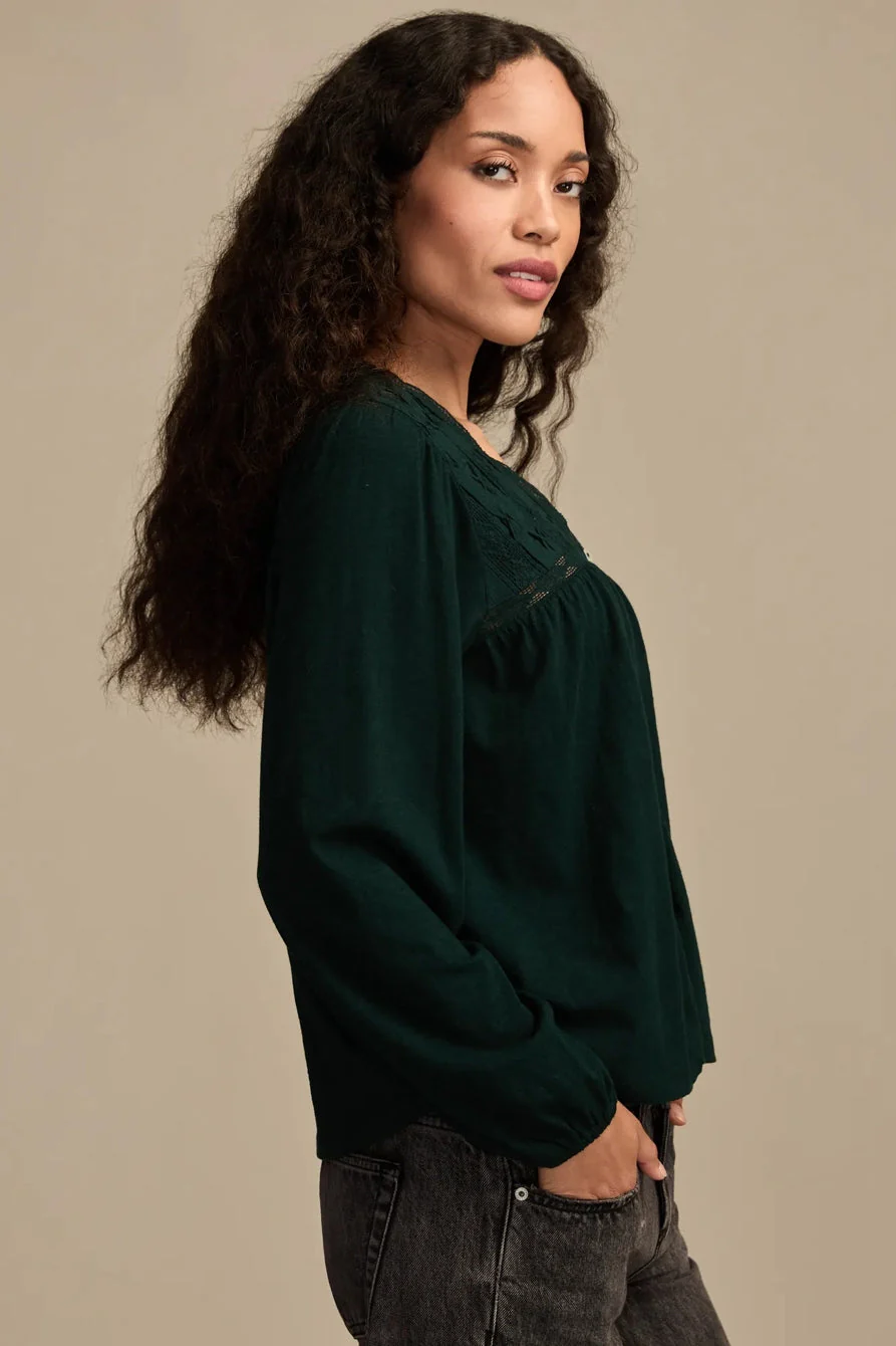 Lucky Brand Women's Lace Yoke Peasant Top - Magical Forest - Image 4