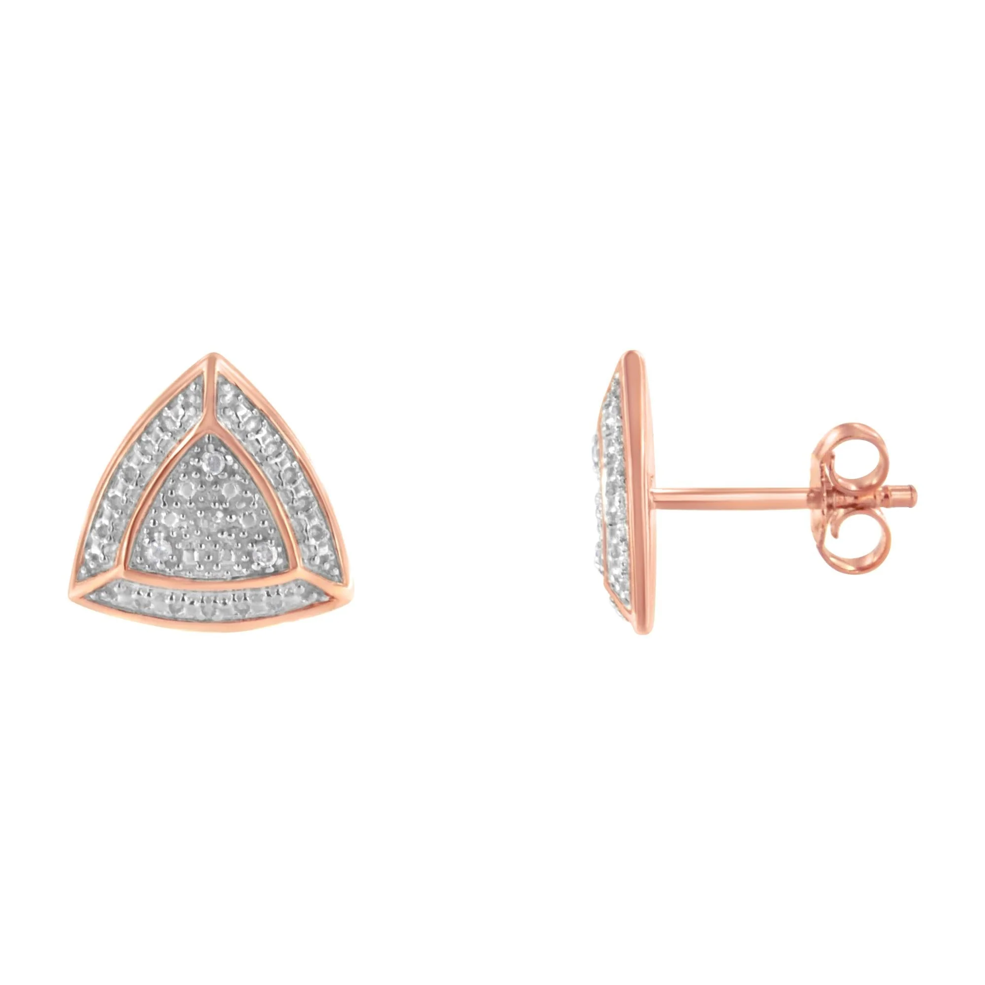 14K Rose Gold over .925 Sterling Silver Diamond-Accented Trillion Shaped 4-Stone Halo-Style Stud Earrings (H-I Color, I2-I3 Clarity) - Image 4