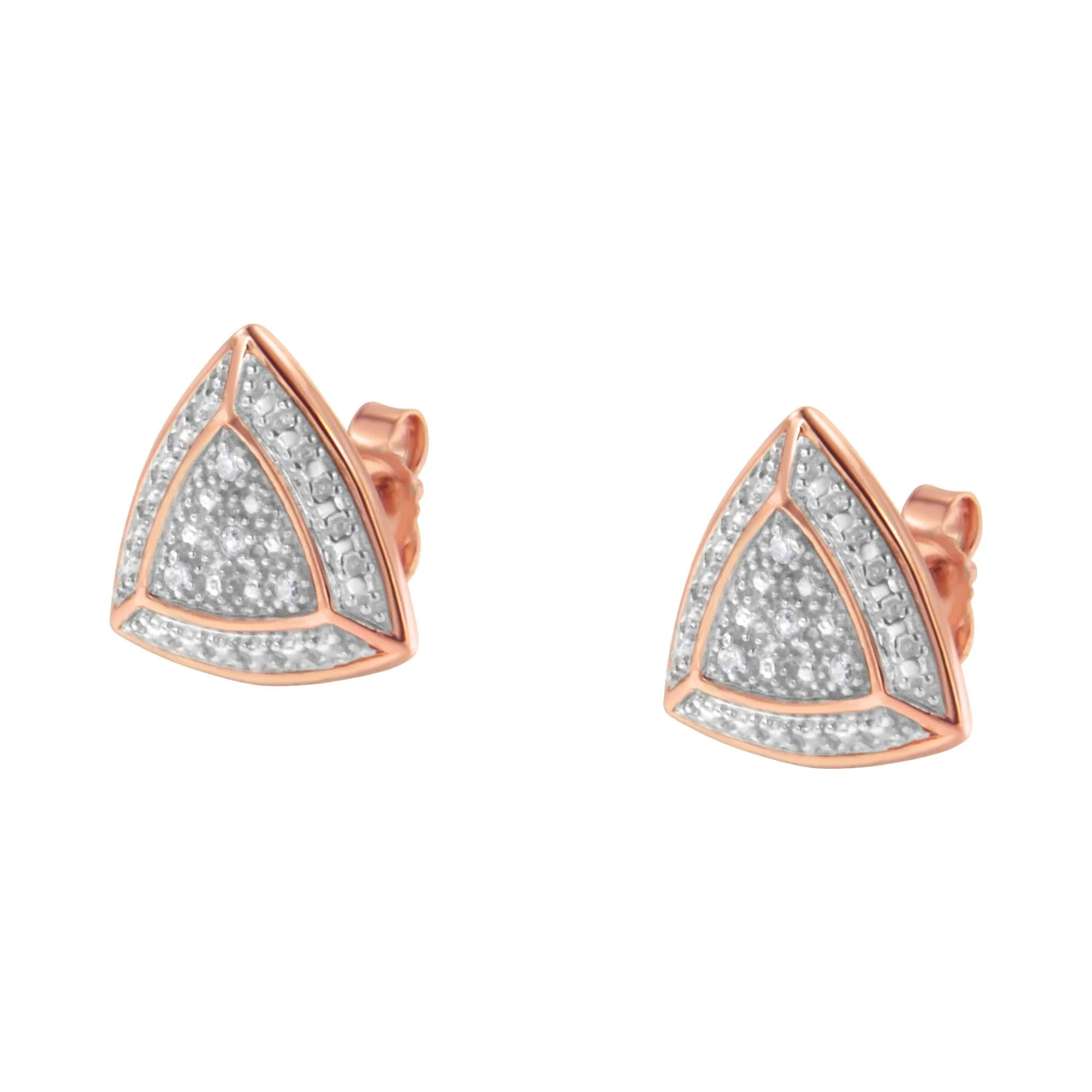 14K Rose Gold over .925 Sterling Silver Diamond-Accented Trillion Shaped 4-Stone Halo-Style Stud Earrings (H-I Color, I2-I3 Clarity) - Image 5