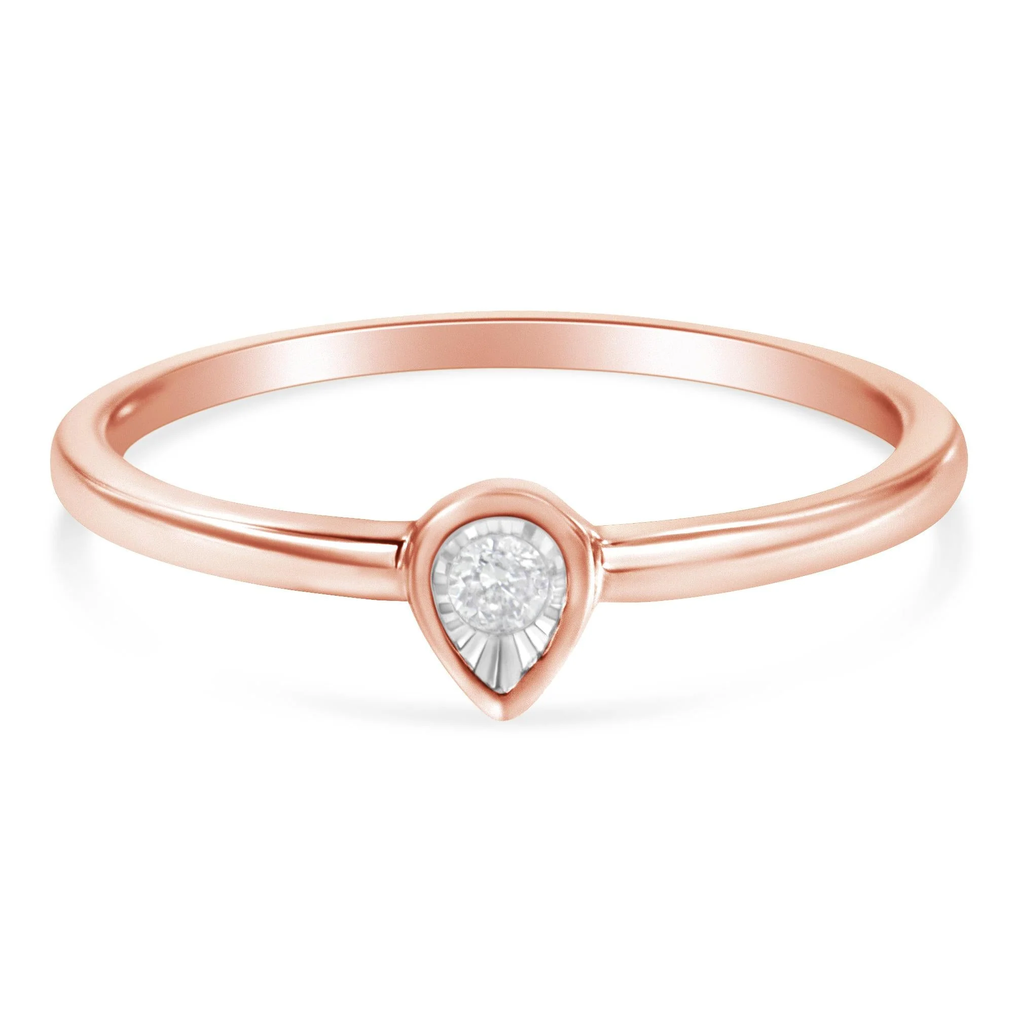 14K Rose Gold Plated .925 Sterling Silver 1/20 Carat Diamond Teardrop Pear-Shaped Miracle Set Petite Fashion Ring (J-K Color, I1-I2 Clarity) - Image 4