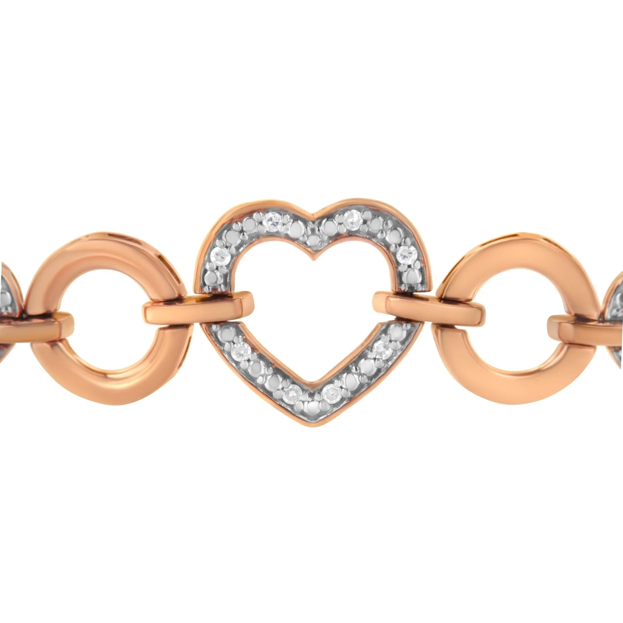 14K Rose Gold Plated .925 Sterling Silver Diamond Accent Circle and Heart Link Adjustable 6”-10” Bolo Bracelet (I-J Color, I3 Clarity) - Image 5