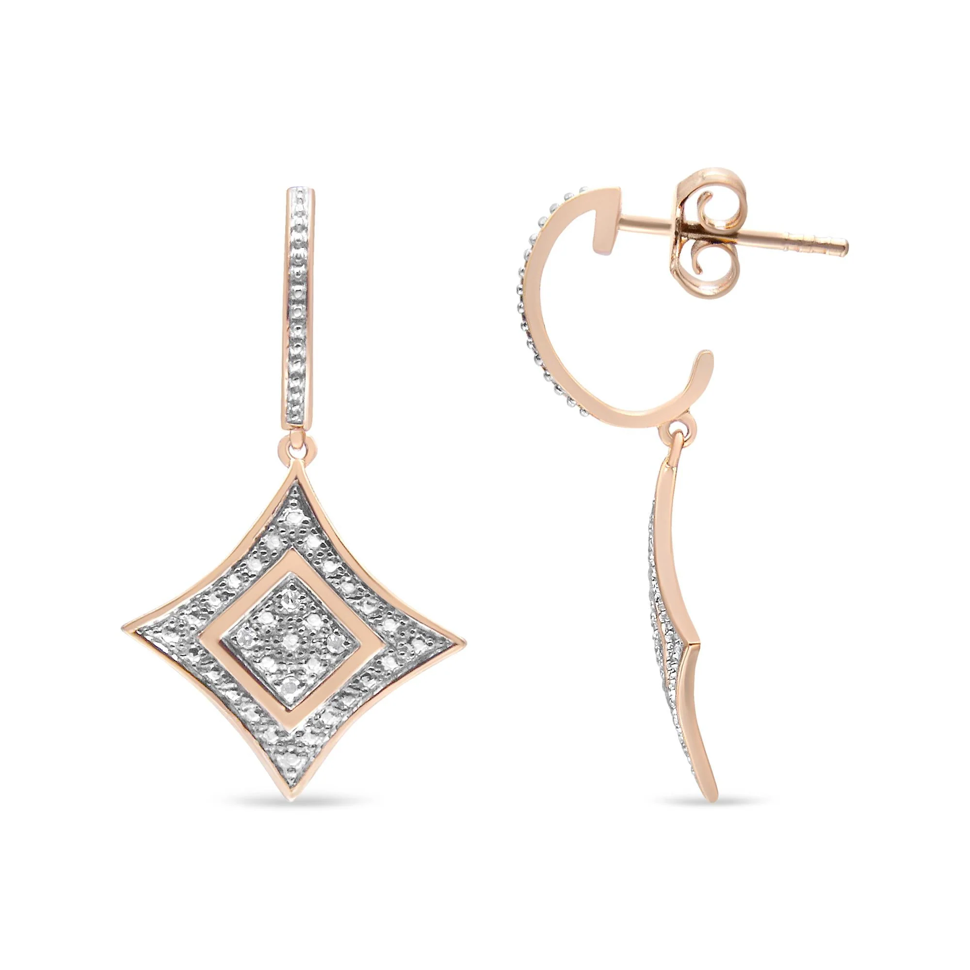14K Rose Gold Plated .925 Sterling Silver Round-Cut Diamond Accent Dangle Rhombus Earrings (H-I Color, I2-I3 Clarity) - Image 4