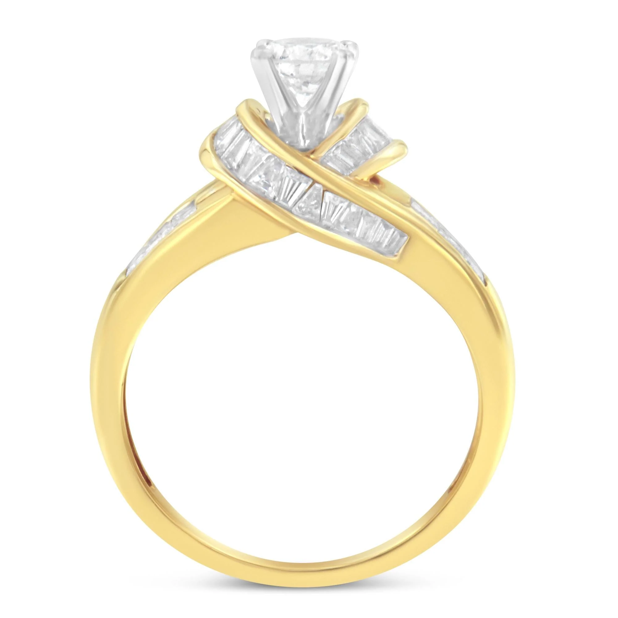 14K Two-Toned Gold Round, Baguette and Princess Cut Diamond Ring (1 1/8 Cttw, H-I Color, SI2-I1 Clarity) - Image 2