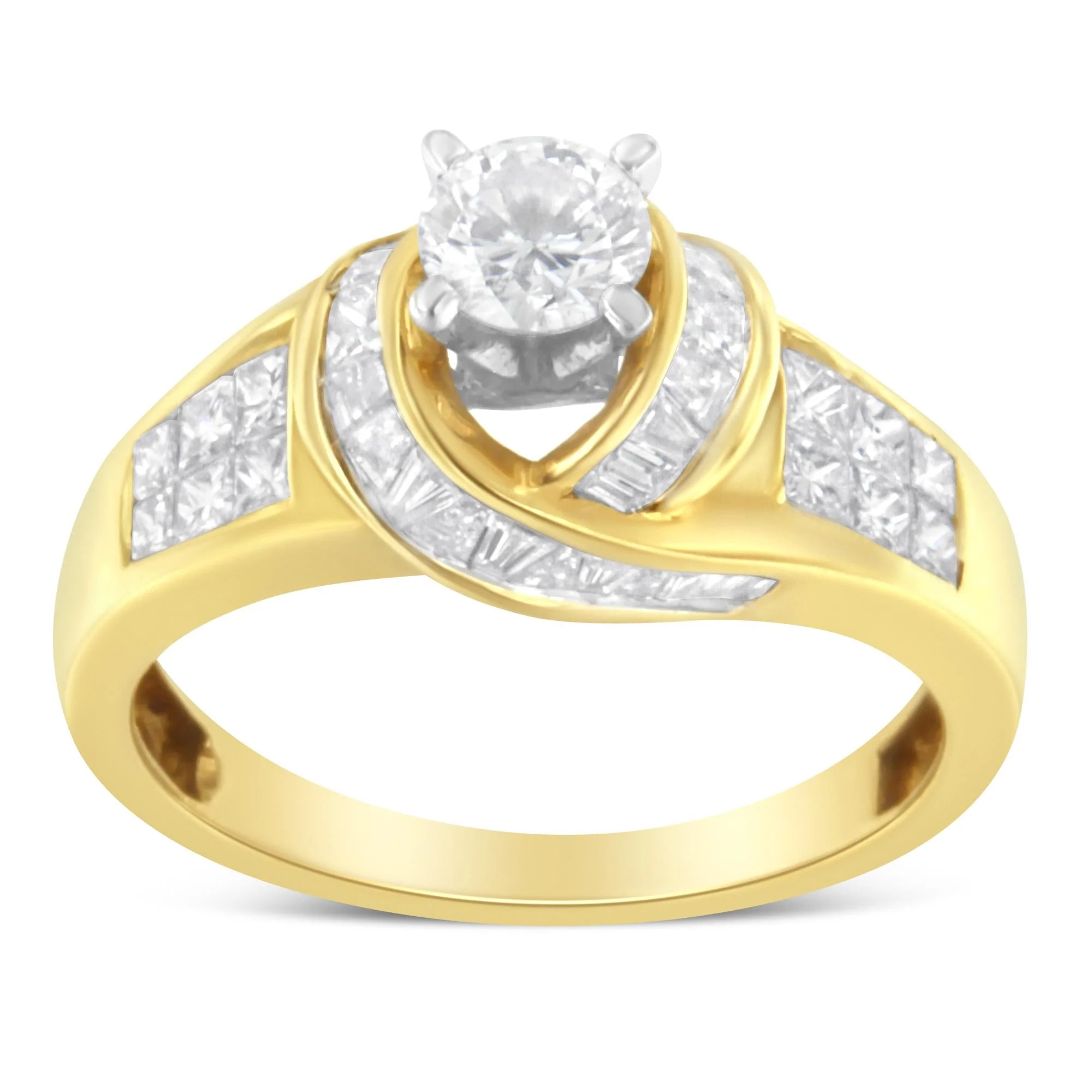 14K Two-Toned Gold Round, Baguette and Princess Cut Diamond Ring (1 1/8 Cttw, H-I Color, SI2-I1 Clarity) - Image 4