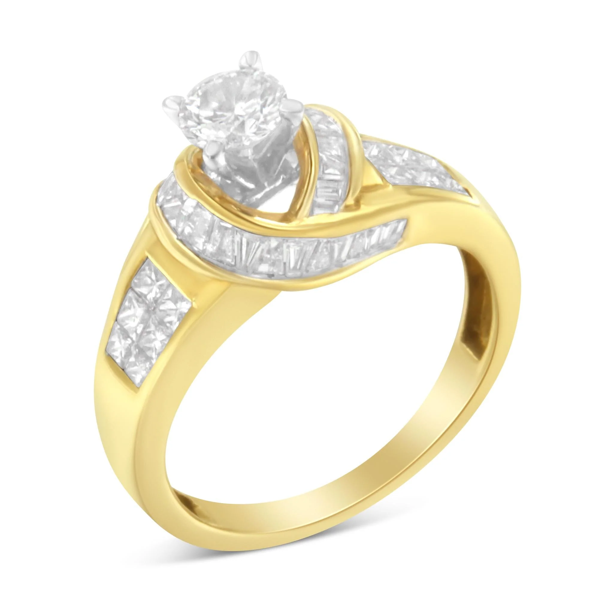 14K Two-Toned Gold Round, Baguette and Princess Cut Diamond Ring (1 1/8 Cttw, H-I Color, SI2-I1 Clarity) - Image 5