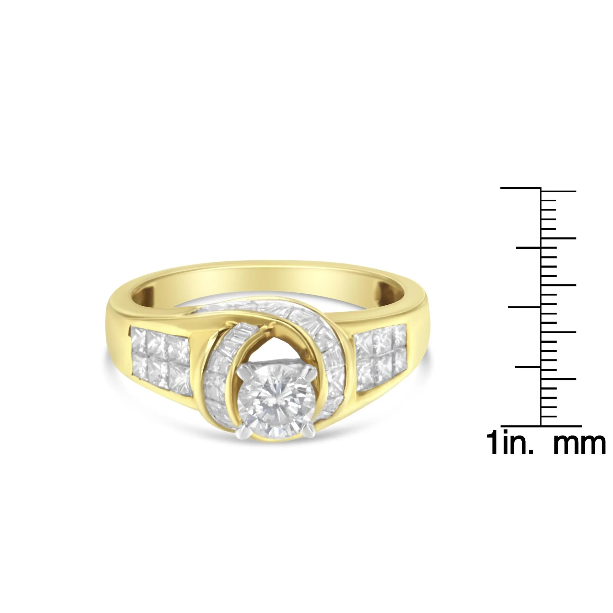 14K Two-Toned Gold Round, Baguette and Princess Cut Diamond Ring (1 1/8 Cttw, H-I Color, SI2-I1 Clarity) - Image 7