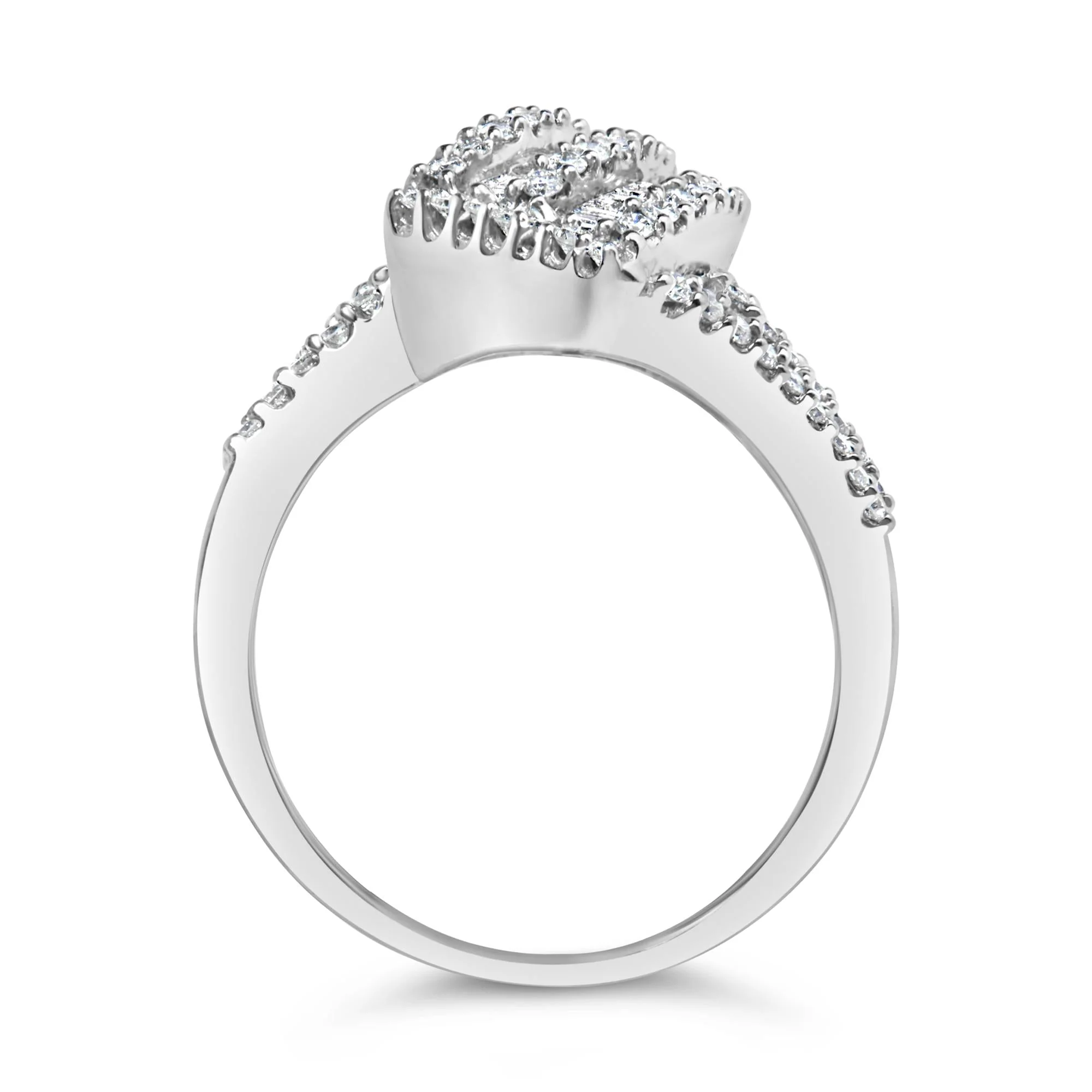 14K White Gold 1-1/2 Cttw Round and Baguette Diamond Bypass Cocktail Ring Band (H-I Color, SI1-SI2 Clarity) - Image 6